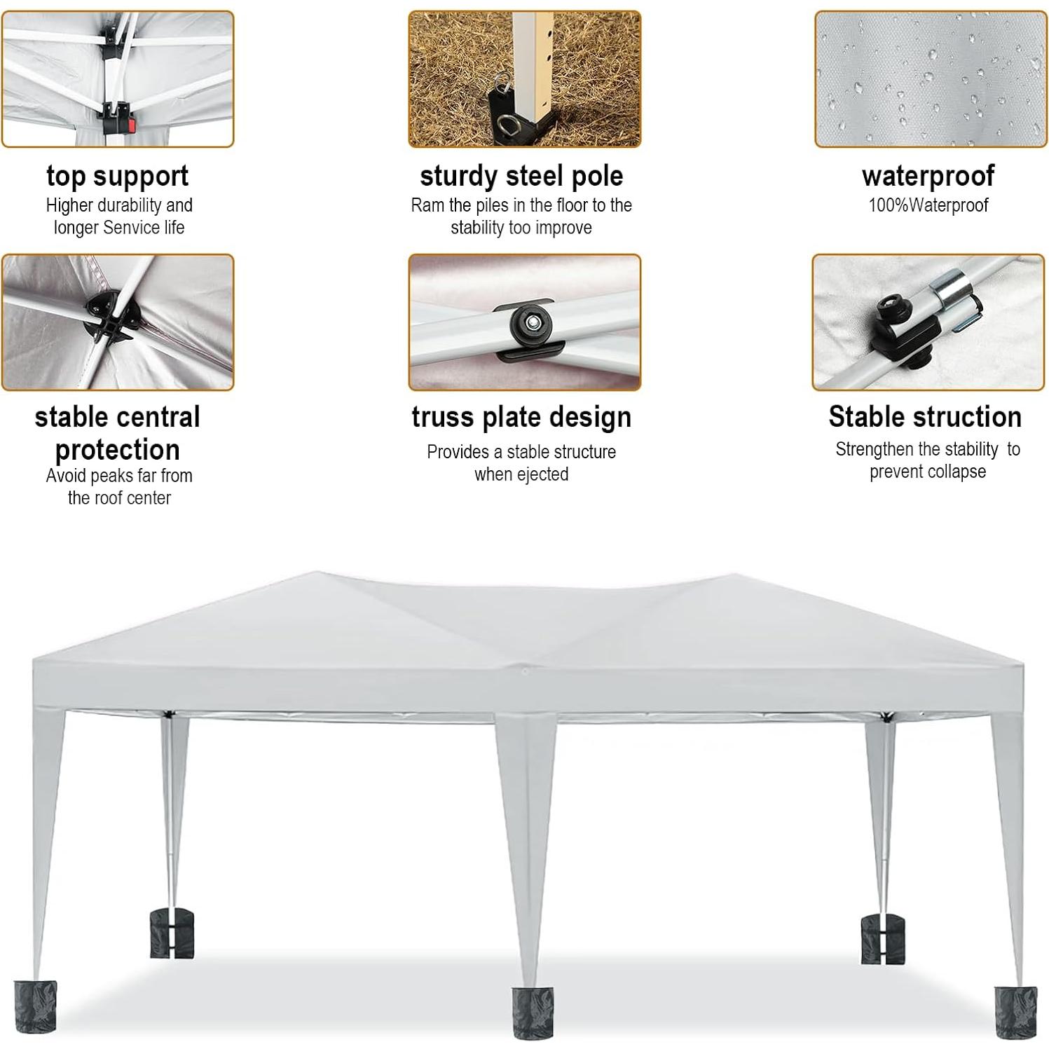 10x20 White Pop Up Canopy Outdoor Party Tent with 6 Sidewalls, Wedding Party Tent Outdoor Waterproof UV50 Canopy Event Shelter Tents for Parties, 6 pcs Weight Bag,Carry Bag