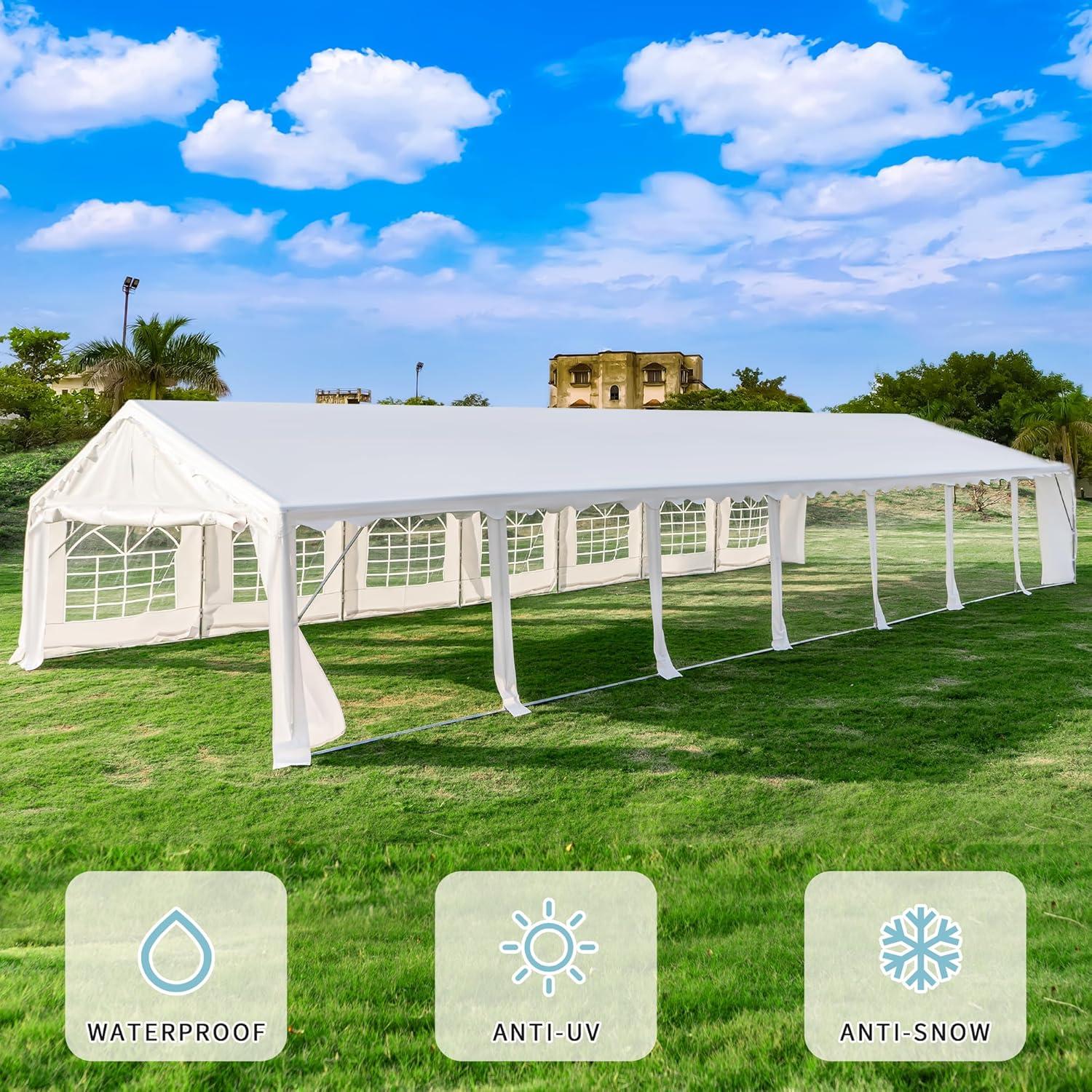 EROMMY 20x50ft Heavy Duty Party Tent, Large Outdoor Wedding Canopy with Removable Sidewalls, 2 Roll Up Doors, White Commercial Gazebo for Events, Includes 5 Storage Bags