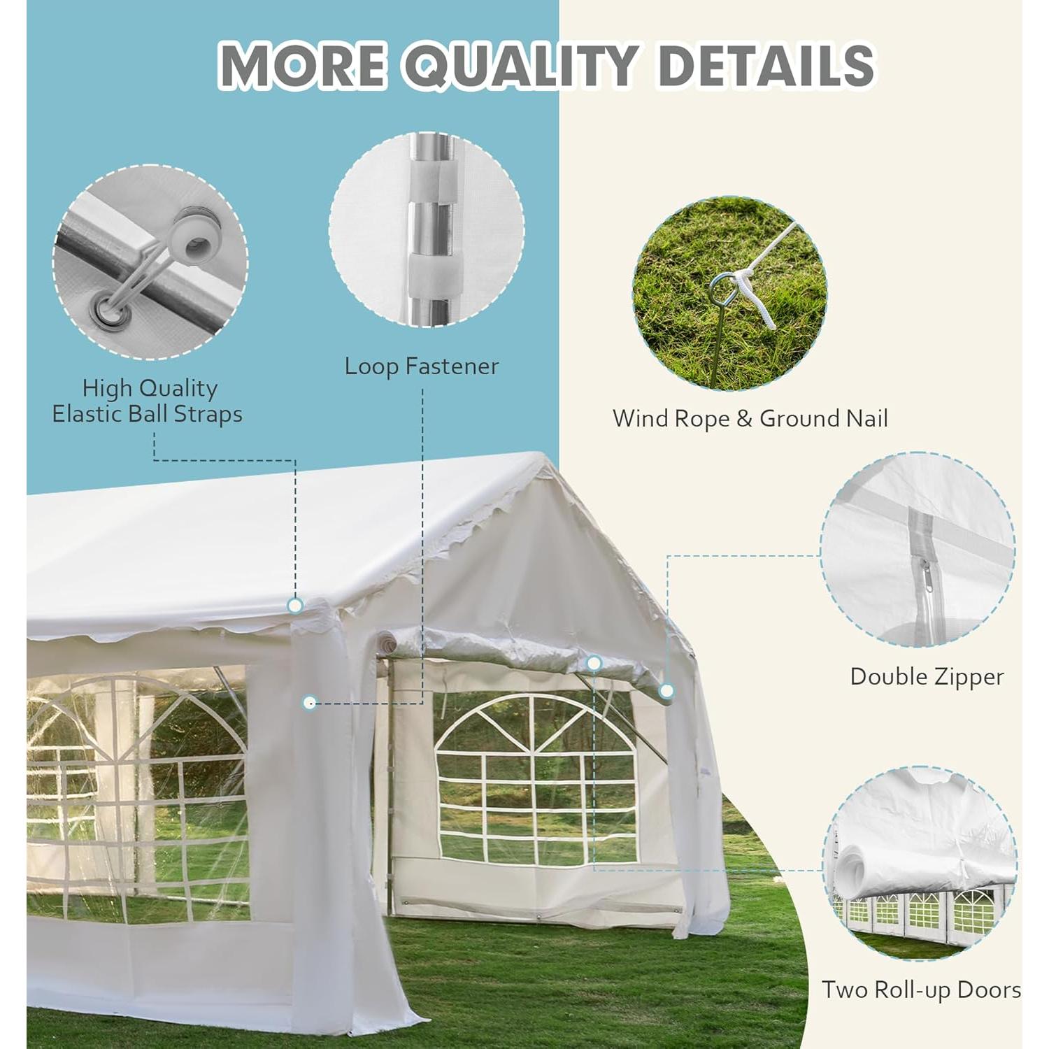 EROMMY 20x50ft Heavy Duty Party Tent, Large Outdoor Wedding Canopy with Removable Sidewalls, 2 Roll Up Doors, White Commercial Gazebo for Events, Includes 5 Storage Bags