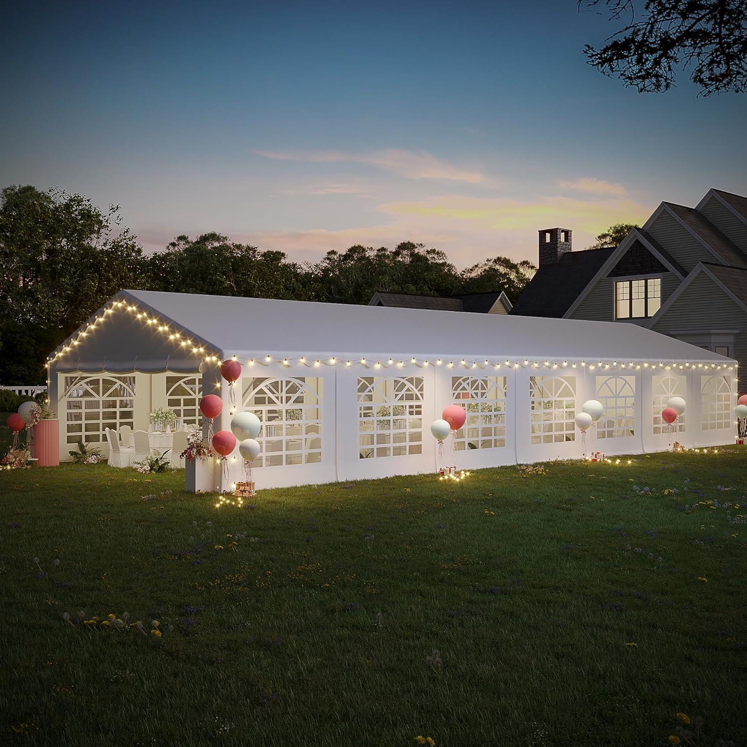 EROMMY 20x50ft Heavy Duty Party Tent, Large Outdoor Wedding Canopy with Removable Sidewalls, 2 Roll Up Doors, White Commercial Gazebo for Events, Includes 5 Storage Bags