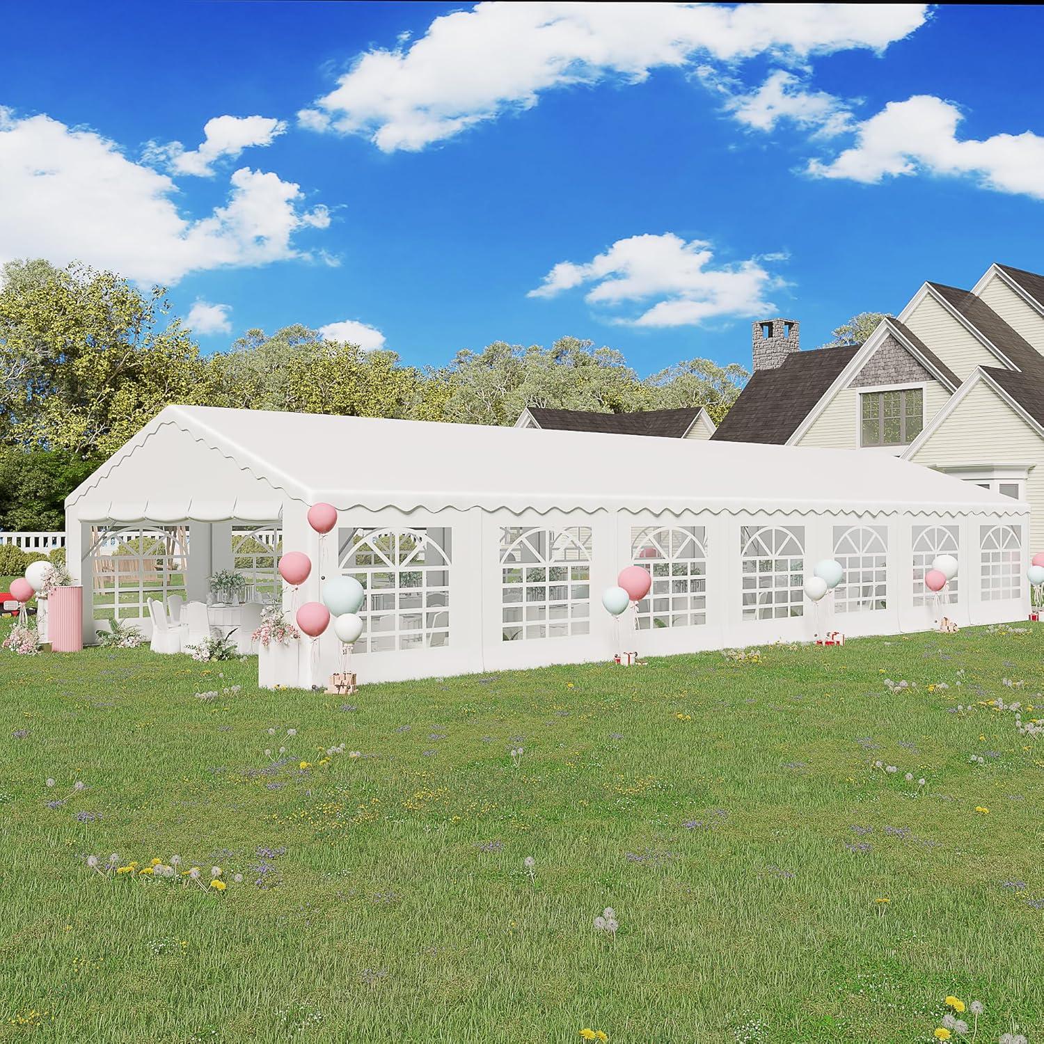 EROMMY 20x50ft Heavy Duty Party Tent, Large Outdoor Wedding Canopy with Removable Sidewalls, 2 Roll Up Doors, White Commercial Gazebo for Events, Includes 5 Storage Bags