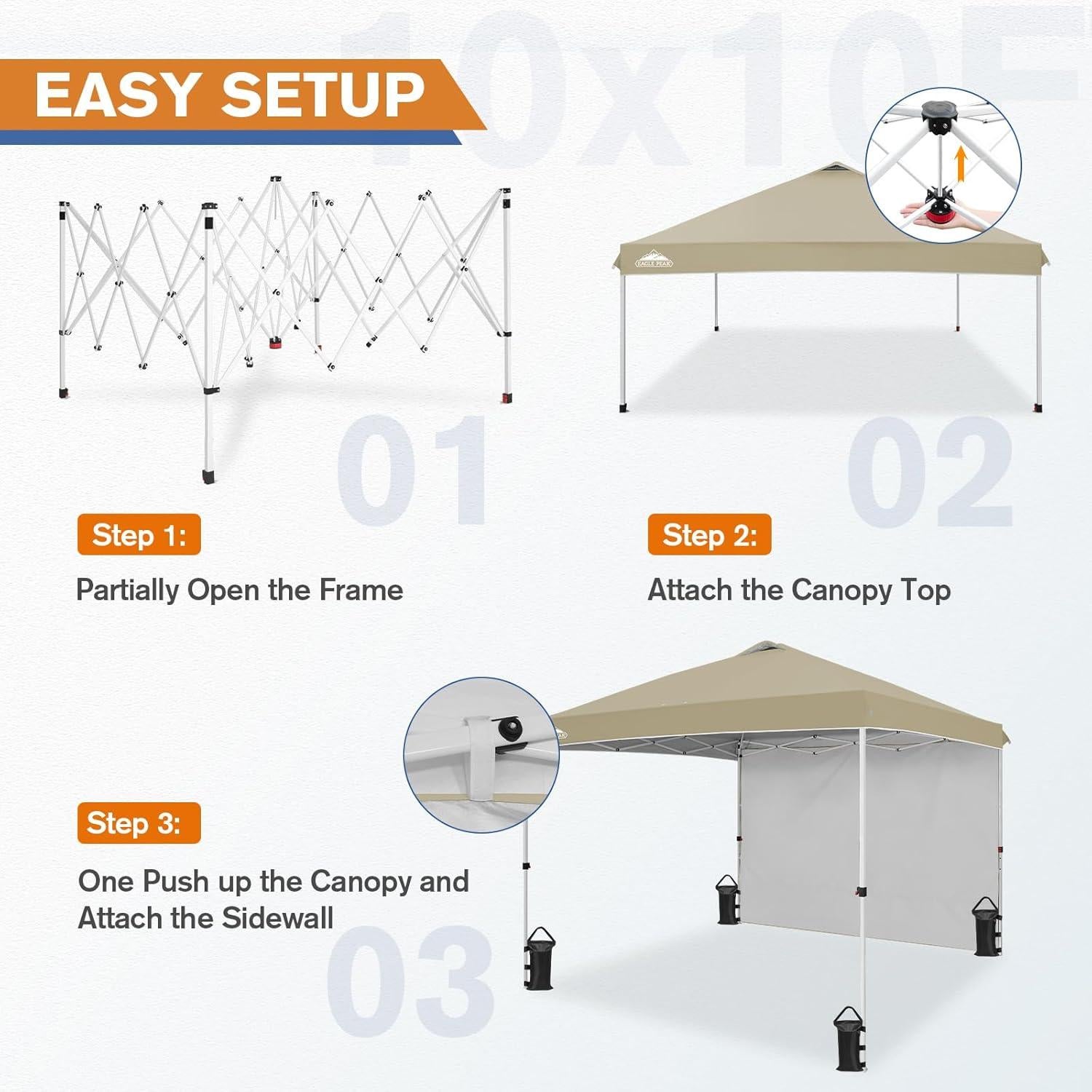Carpa Pop Up EAGLE PEAK 10x10 Beige Claro con Pared Lateral