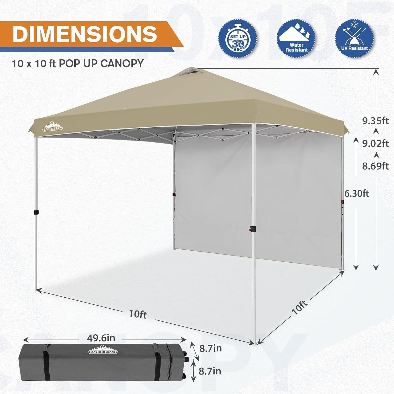 Carpa Pop Up EAGLE PEAK 10x10 Beige Claro con Pared Lateral