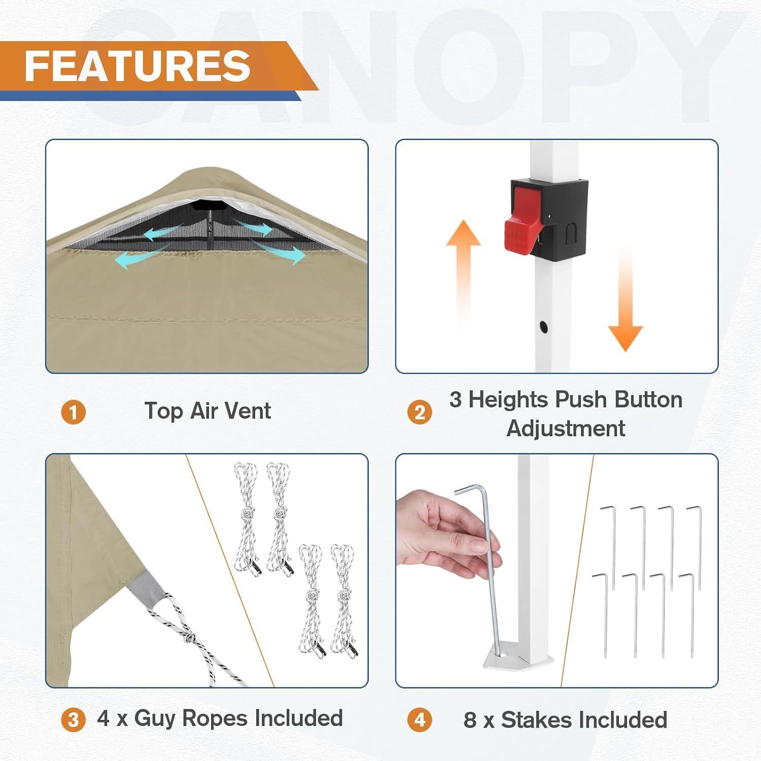 Carpa Pop Up EAGLE PEAK 10x10 Beige Claro con Pared Lateral