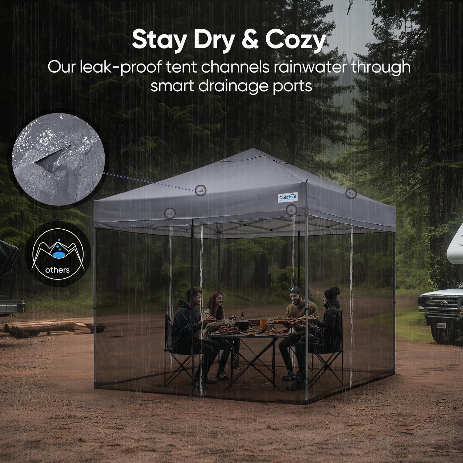 Quictent 10x10 Pop Up Screened Canopy Tent, Instant Setup Gazebo for 1 Person with Netting, Portable & Compact, Waterproof & UV Protection, Ideal for Camping, Beach, Parties, and Outdoor Events