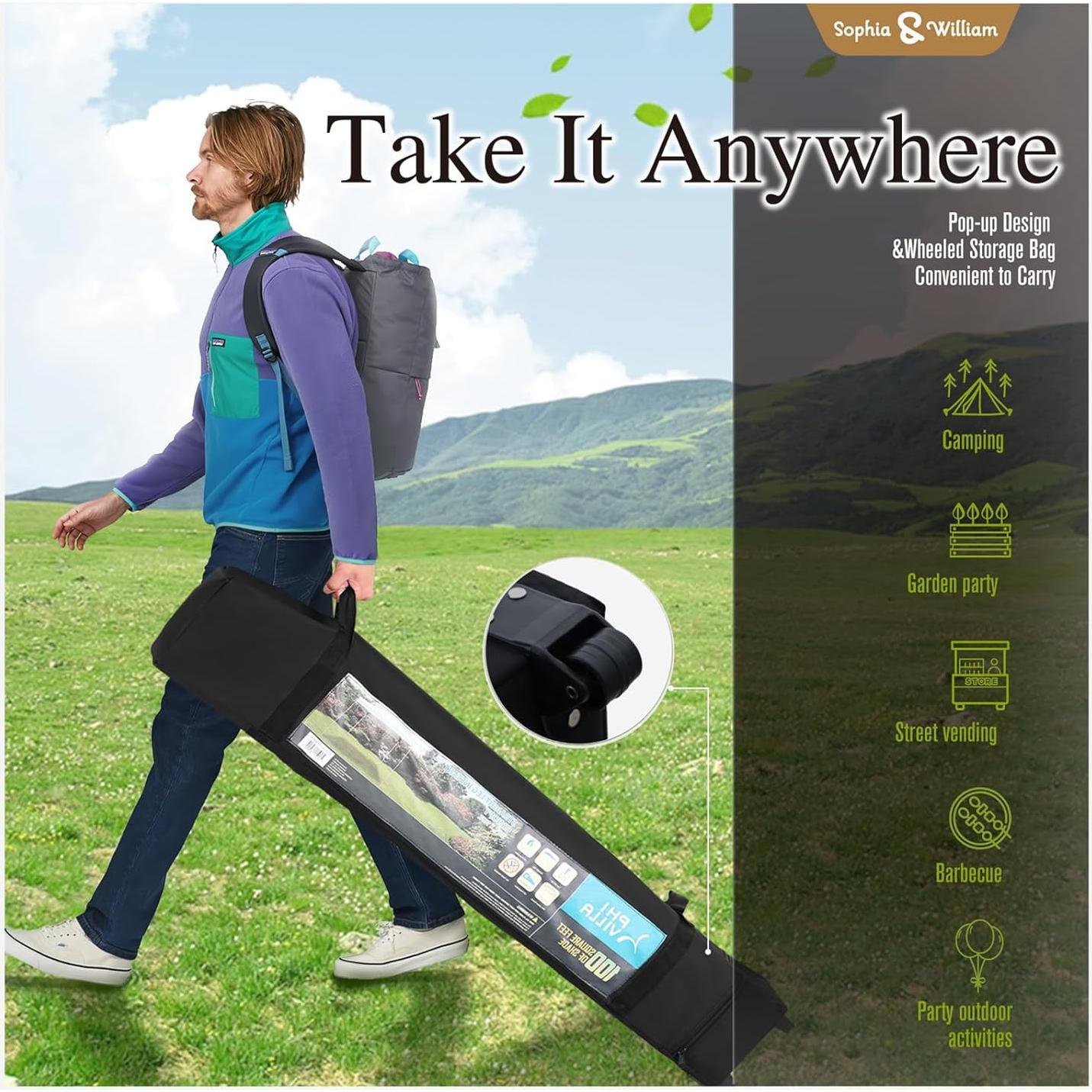 Sophia & William Canopy Tent Pop Up 10x10 ft, Outdoor Patio Portable Commercial Canopies Shelter Heavy Duty Straight Legs with Roller Bag, 8 Stakes, 4 Guy Ropes, UPF50+, Blue