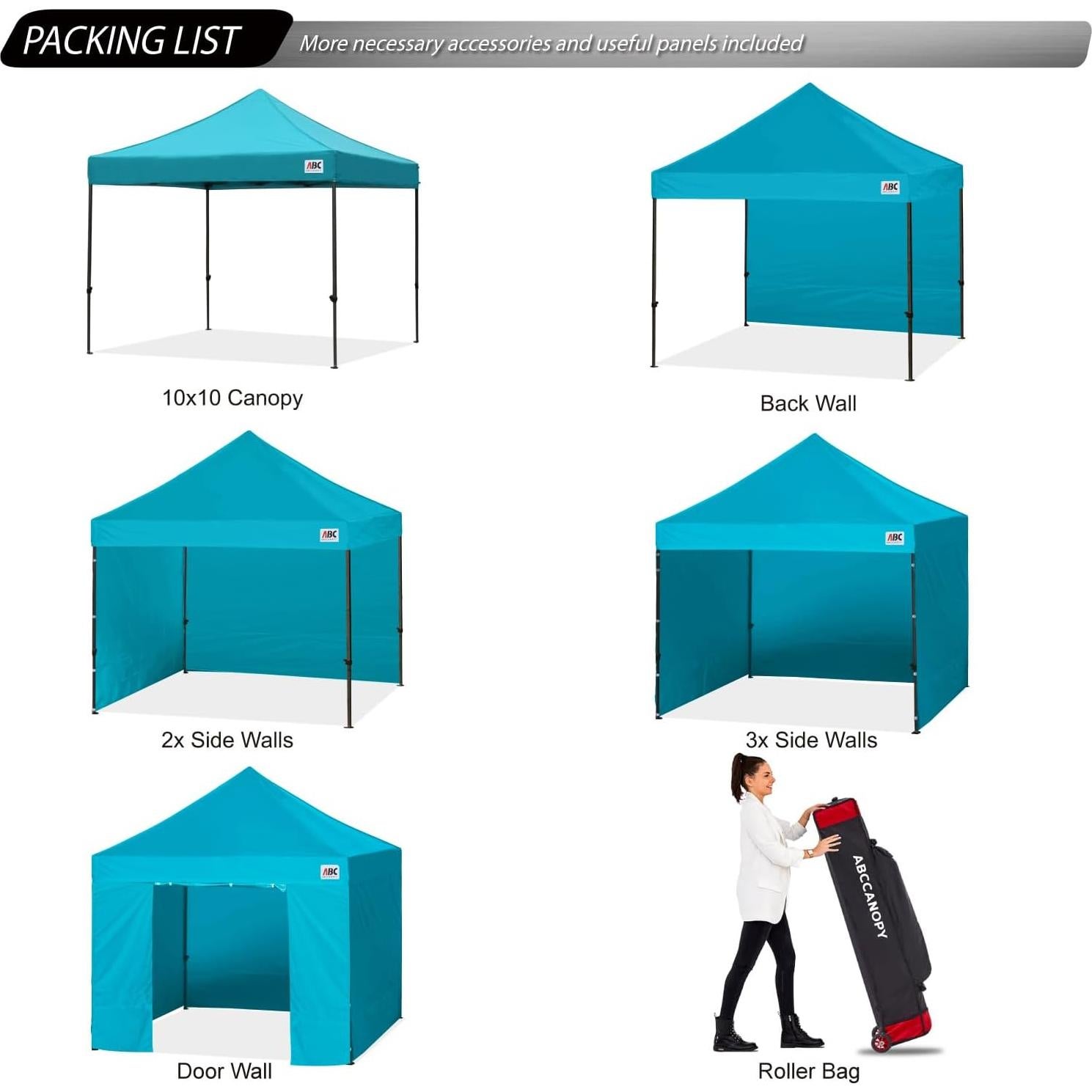 ABCCANOPY Heavy Duty Easy Pop up Canopy Tent with Sidewalls 10x10, Turquoise