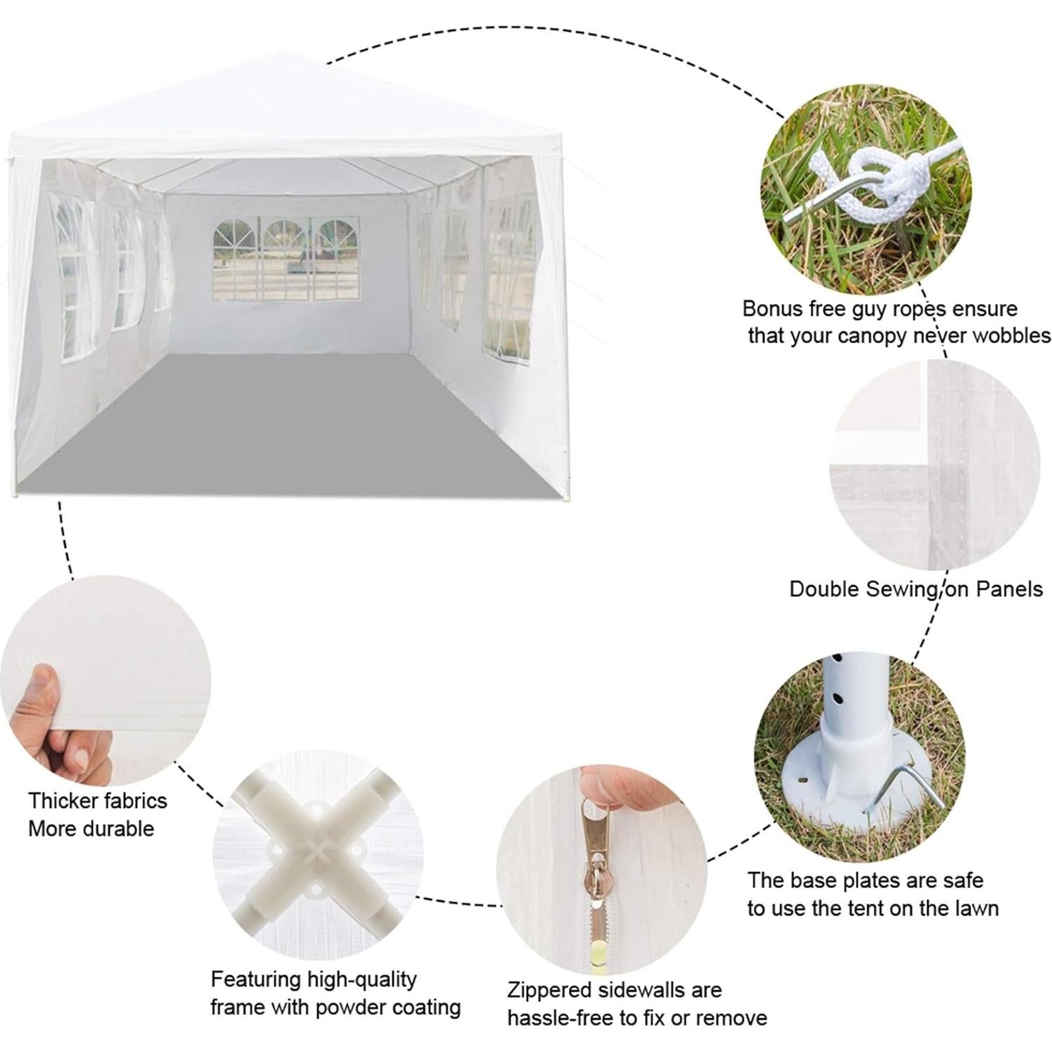 Party Tent 10x30 Outdoor Canopy Tents for Parties with 8 Removable Sidewalls Heavy Duty White Wedding Events Tent Patio Gazebo Shelter Perfect for Cater Birthday Graduation Pavilion Beach BBQ