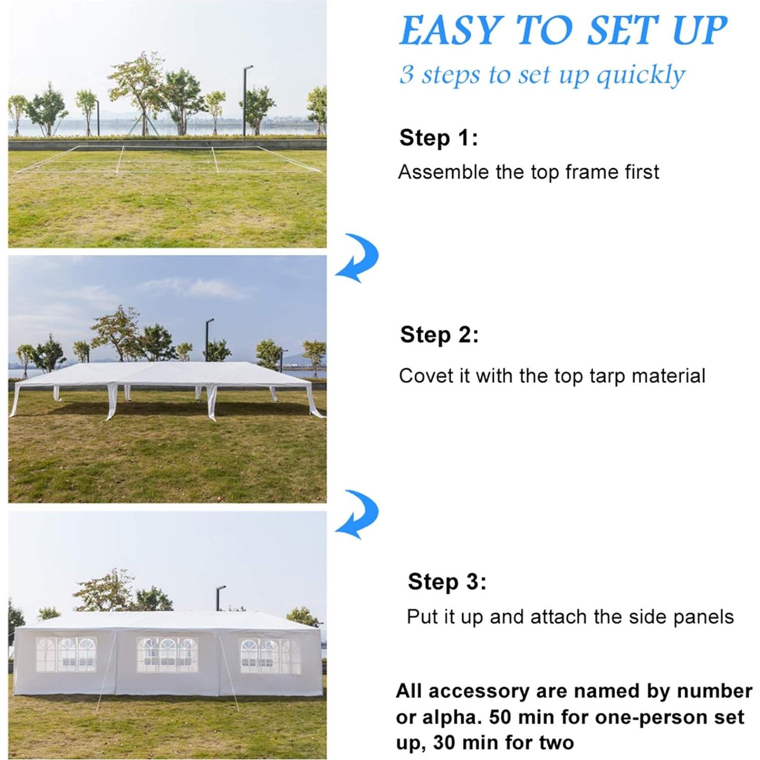 Party Tent 10x30 Outdoor Canopy Tents for Parties with 8 Removable Sidewalls Heavy Duty White Wedding Events Tent Patio Gazebo Shelter Perfect for Cater Birthday Graduation Pavilion Beach BBQ