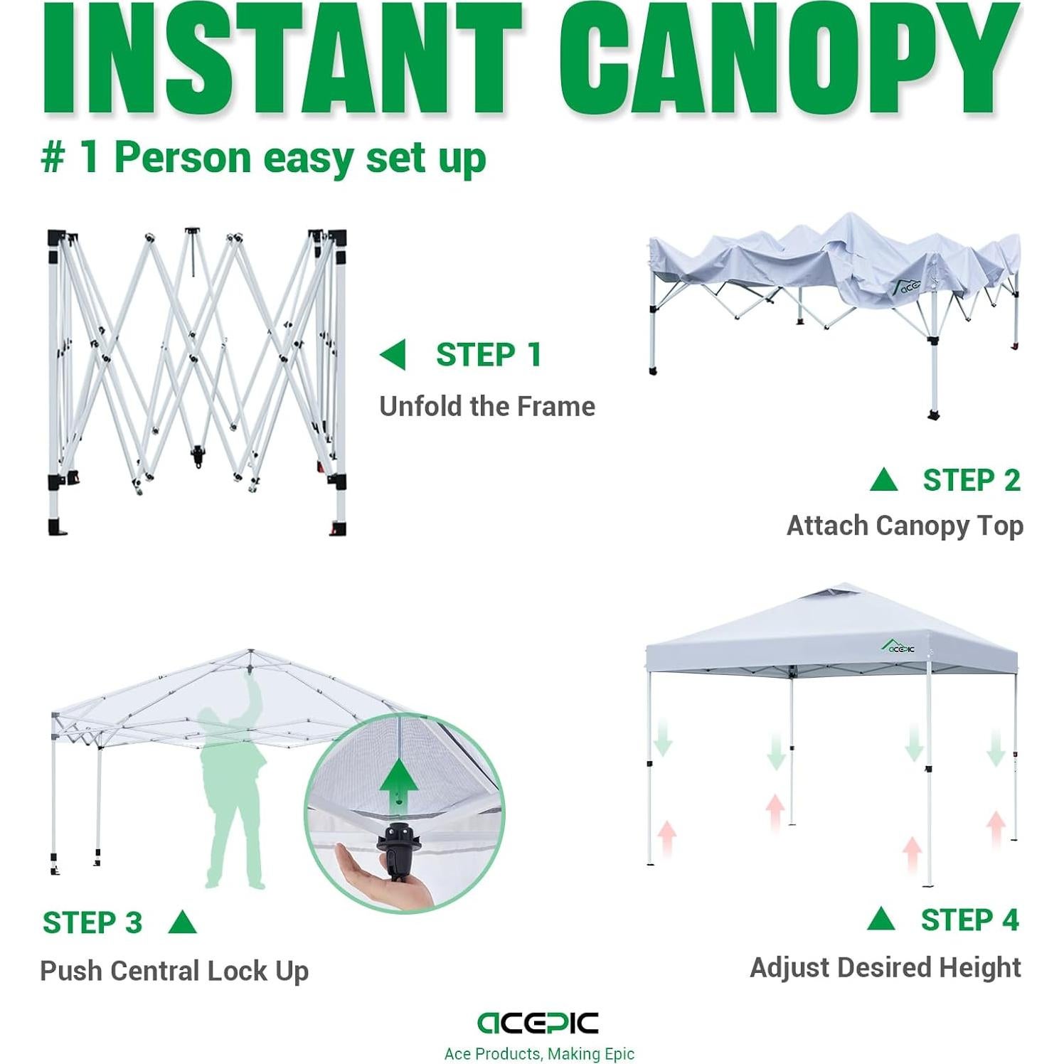 10x10 Pop Up Canopy Tent with Sidewall and 6 Pockets,1-Person Setup Pop Up Canopy Tent with 1-Button Push and Wheel Carry Bag, Bonus 8 Stakes and 4 Upgraded Heavy Duty Canopy Weights