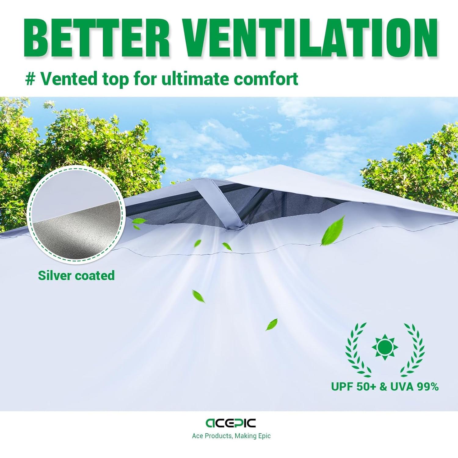 10x10 Pop Up Canopy Tent with Sidewall and 6 Pockets,1-Person Setup Pop Up Canopy Tent with 1-Button Push and Wheel Carry Bag, Bonus 8 Stakes and 4 Upgraded Heavy Duty Canopy Weights