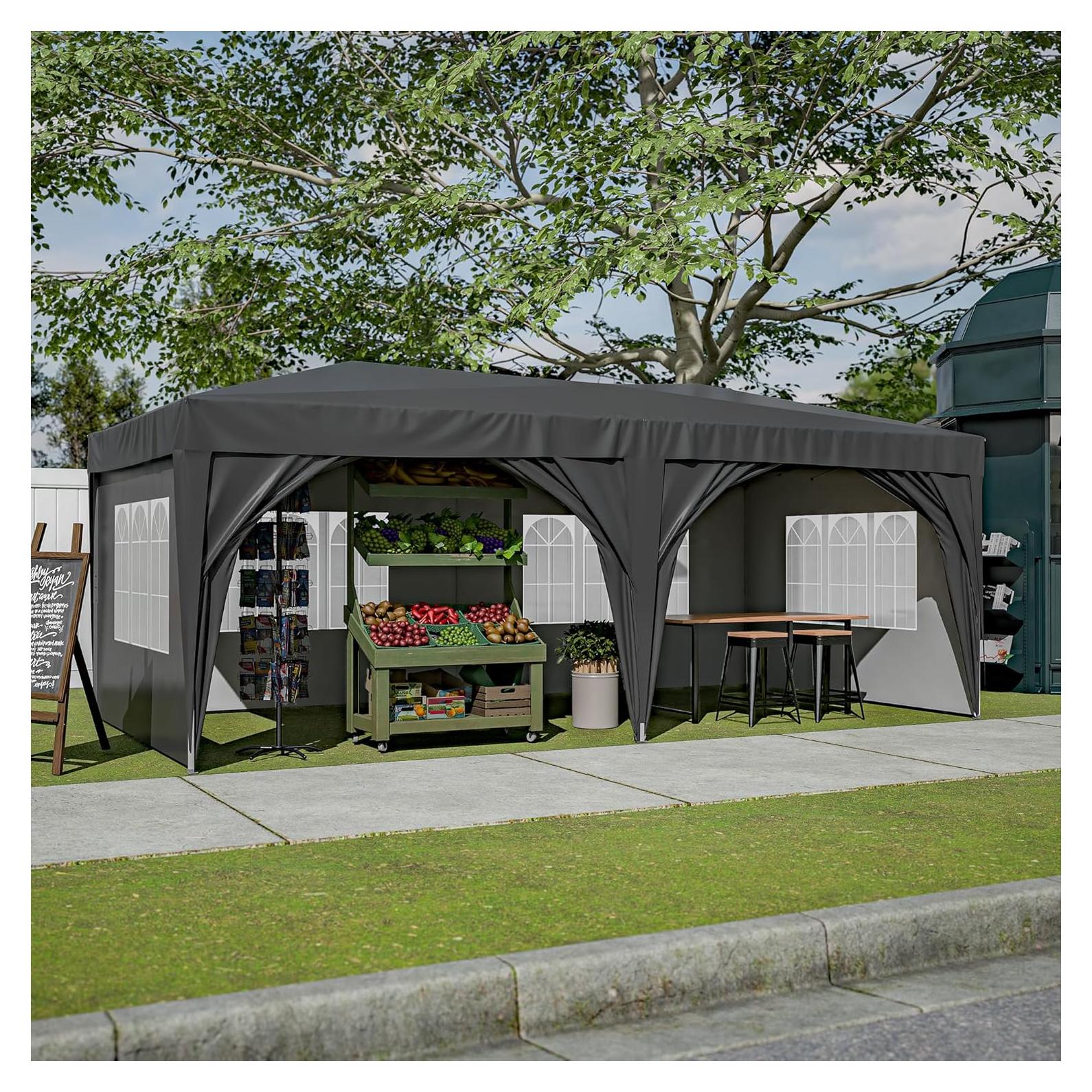 10'x20' Pop Up Canopy with 6 Removable Sidewalls,Outdoor Portable Gazebo with Carry Bag,Party Event Tent for Wedding,Patio,Camping,Black