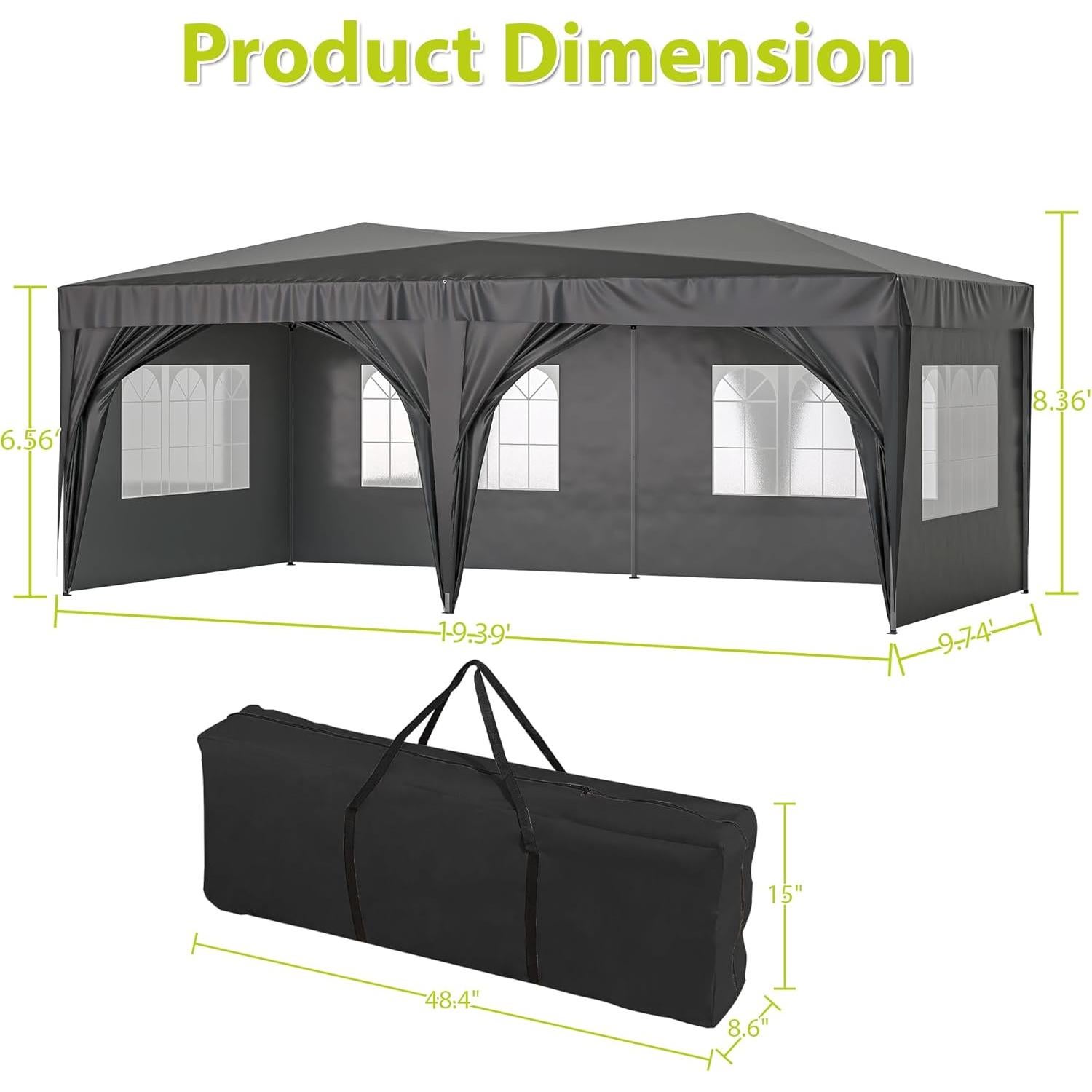 10'x20' Pop Up Canopy with 6 Removable Sidewalls,Outdoor Portable Gazebo with Carry Bag,Party Event Tent for Wedding,Patio,Camping,Black