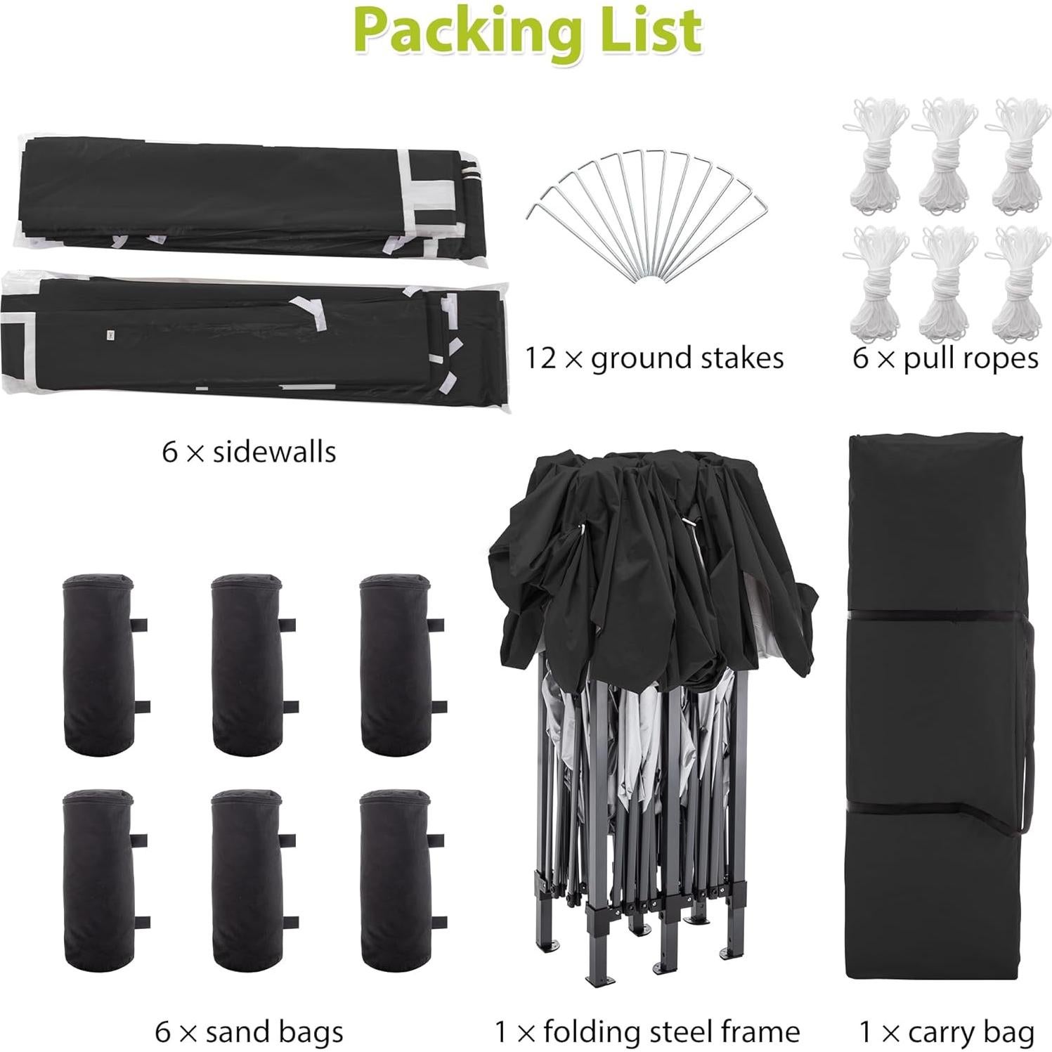 10'x20' Pop Up Canopy with 6 Removable Sidewalls,Outdoor Portable Gazebo with Carry Bag,Party Event Tent for Wedding,Patio,Camping,Black