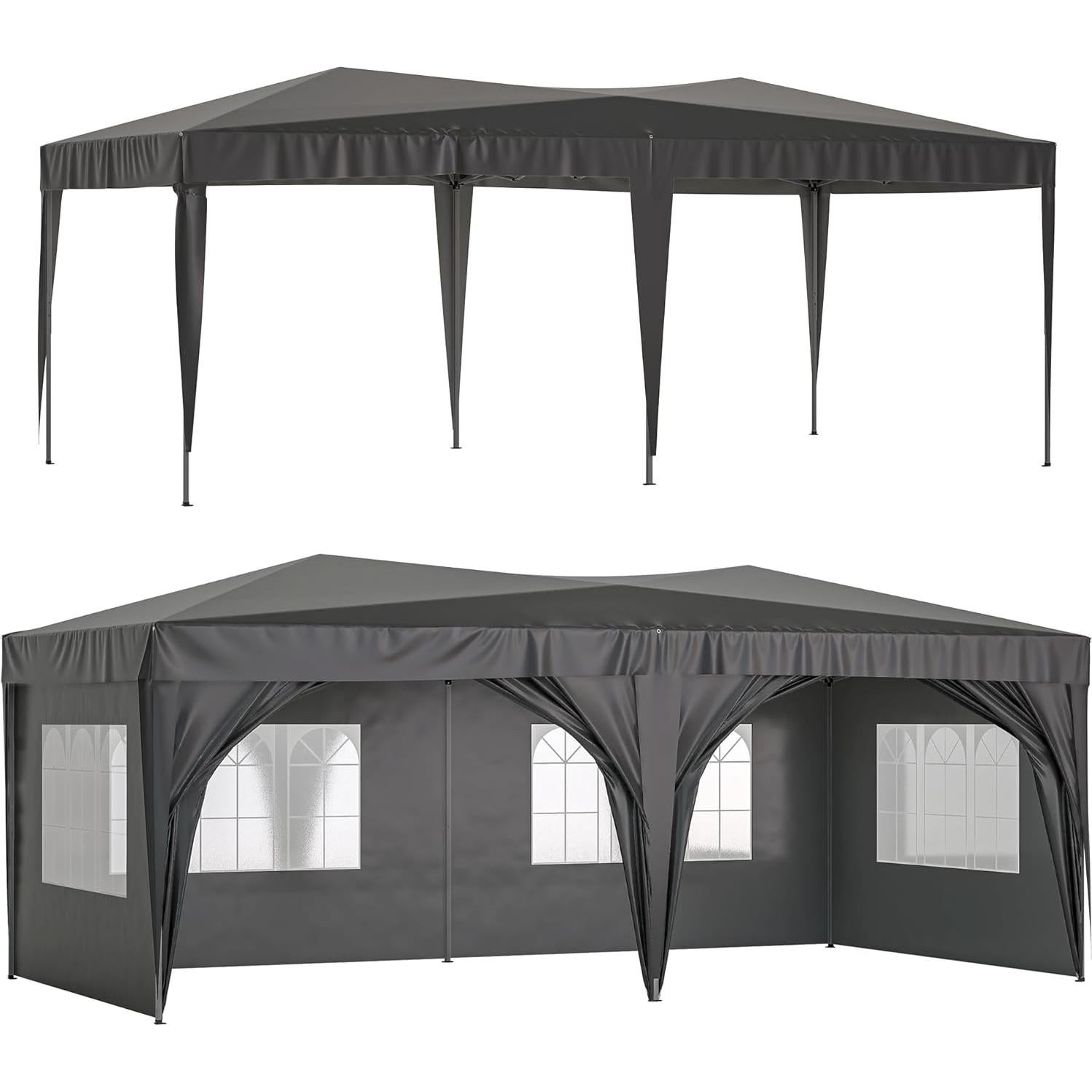 10'x20' Pop Up Canopy with 6 Removable Sidewalls,Outdoor Portable Gazebo with Carry Bag,Party Event Tent for Wedding,Patio,Camping,Black