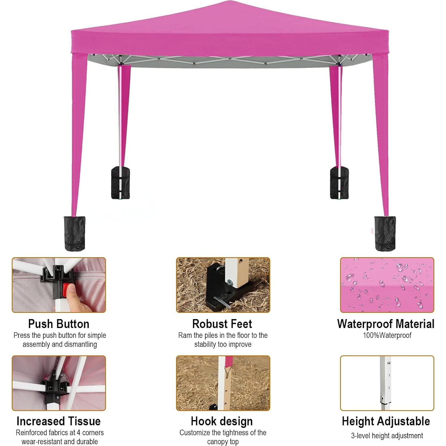 Carpa Plegable DOINUO 10x10 Rosa Impermeable con 4 Paredes