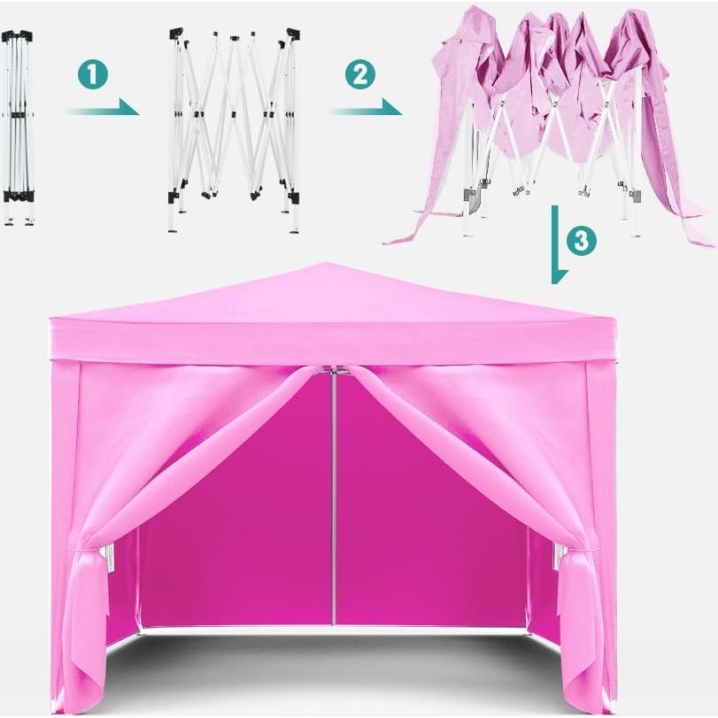 Carpa Plegable DOINUO 10x10 Rosa Impermeable con 4 Paredes