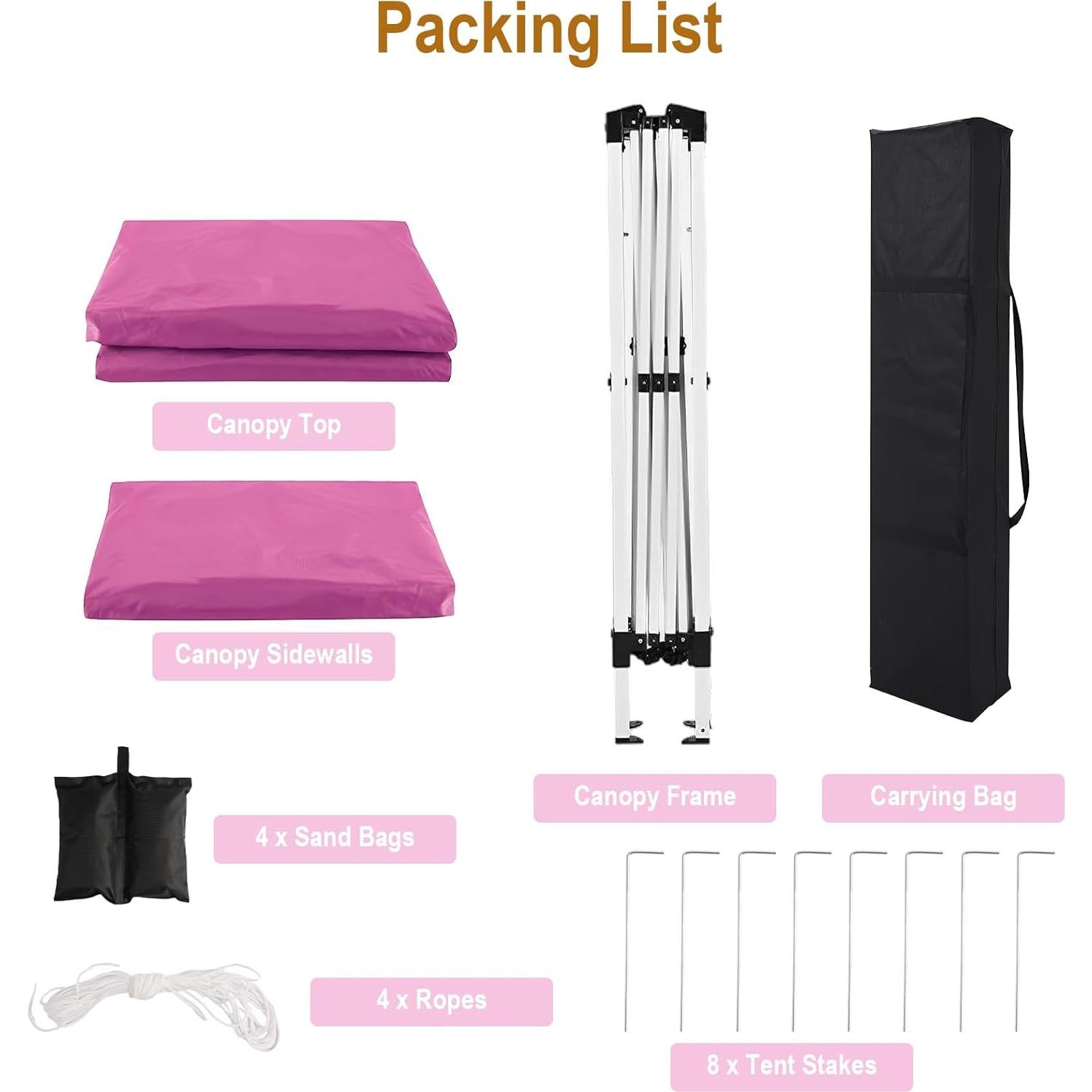 Carpa Plegable DOINUO 10x10 Rosa Impermeable con 4 Paredes