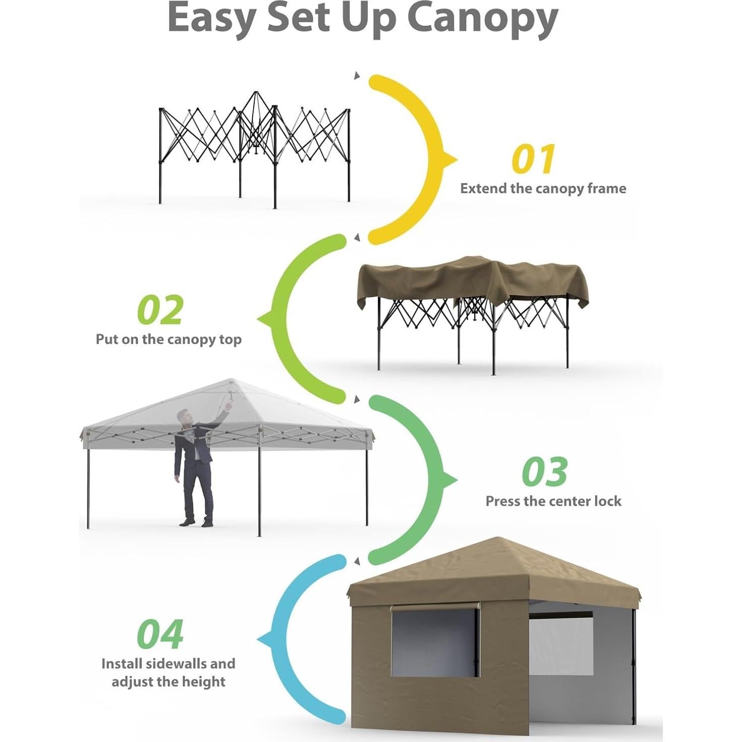 Carpa Pop Up 3x3m GarveeLife Caqui con 3 Paredes Laterales