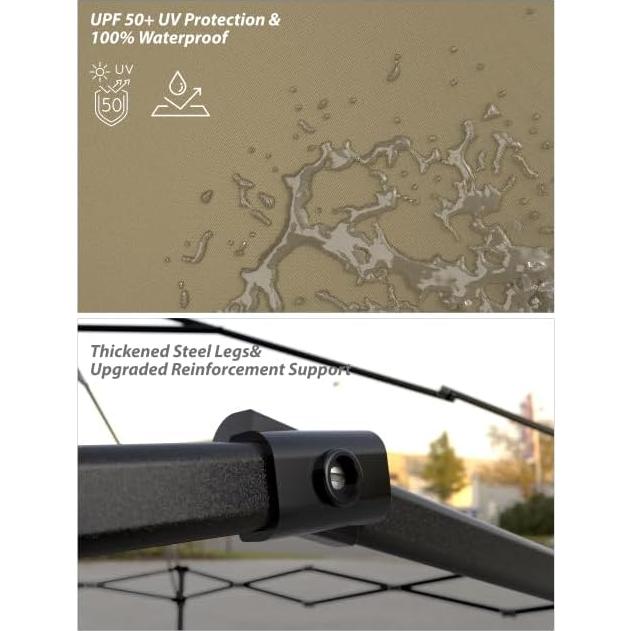 Carpa Pop Up 3x3m GarveeLife Caqui con 3 Paredes Laterales