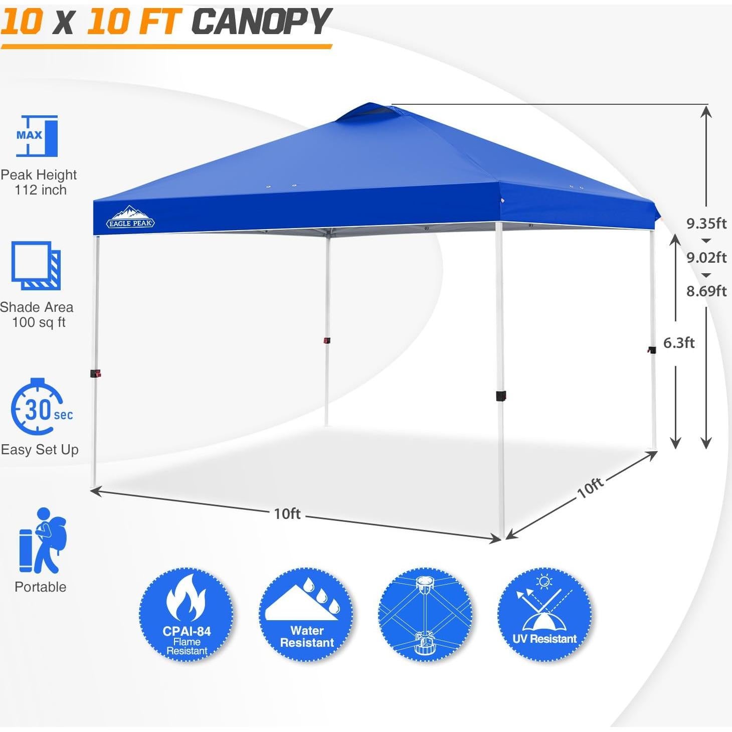 Carpa Pop Up EAGLE PEAK 3x3 m Azul con Bolsa y Accesorios