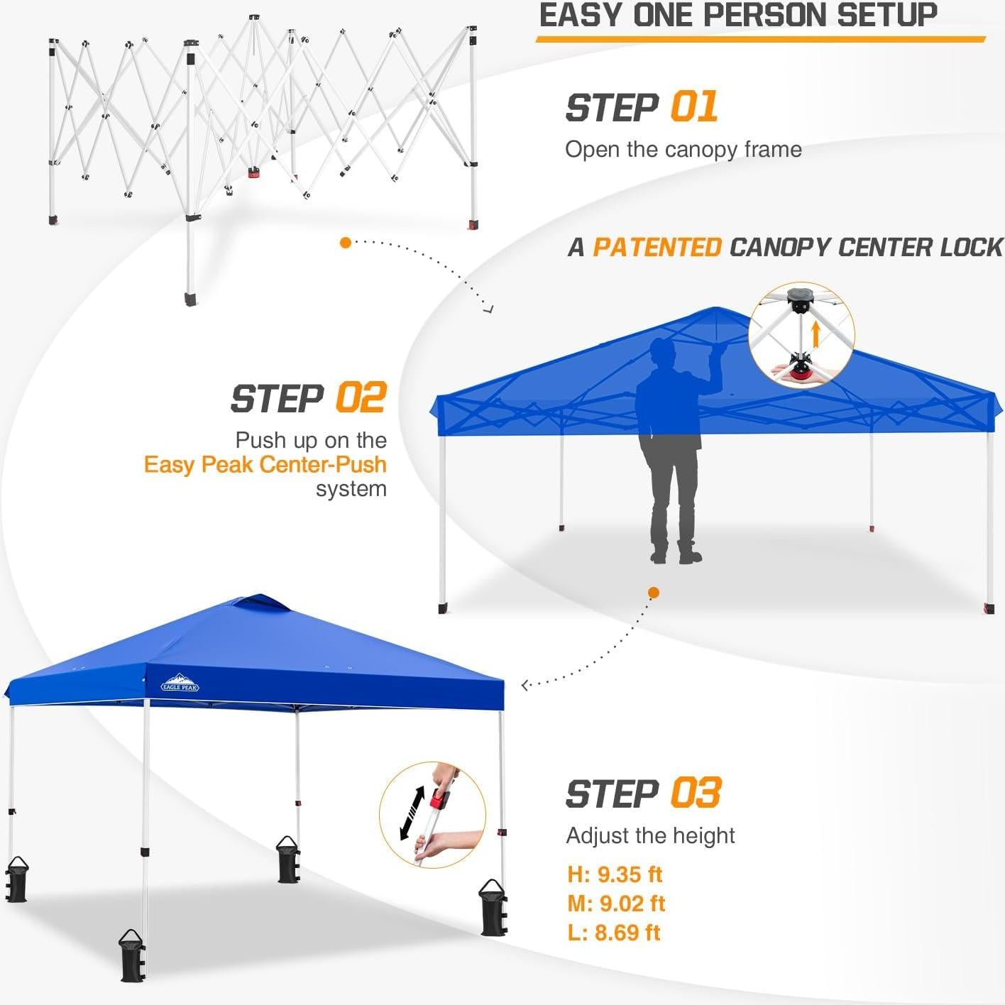 Carpa Pop Up EAGLE PEAK 3x3 m Azul con Bolsa y Accesorios