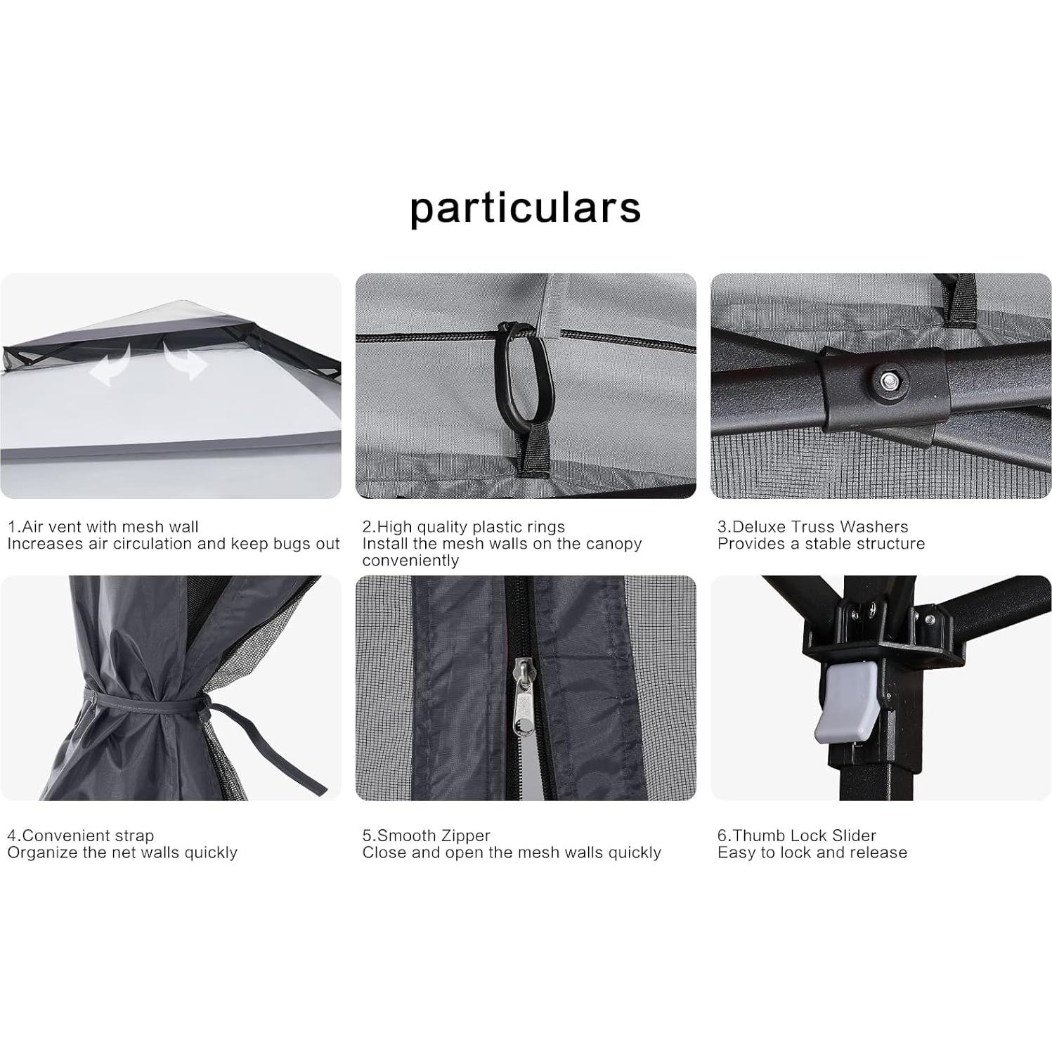 Carpa Plegable COOSHADE 11x11m Gris Oscuro con Mosquitera