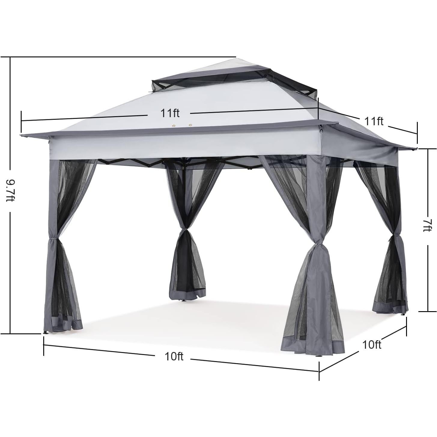 Carpa Plegable COOSHADE 11x11m Gris Oscuro con Mosquitera