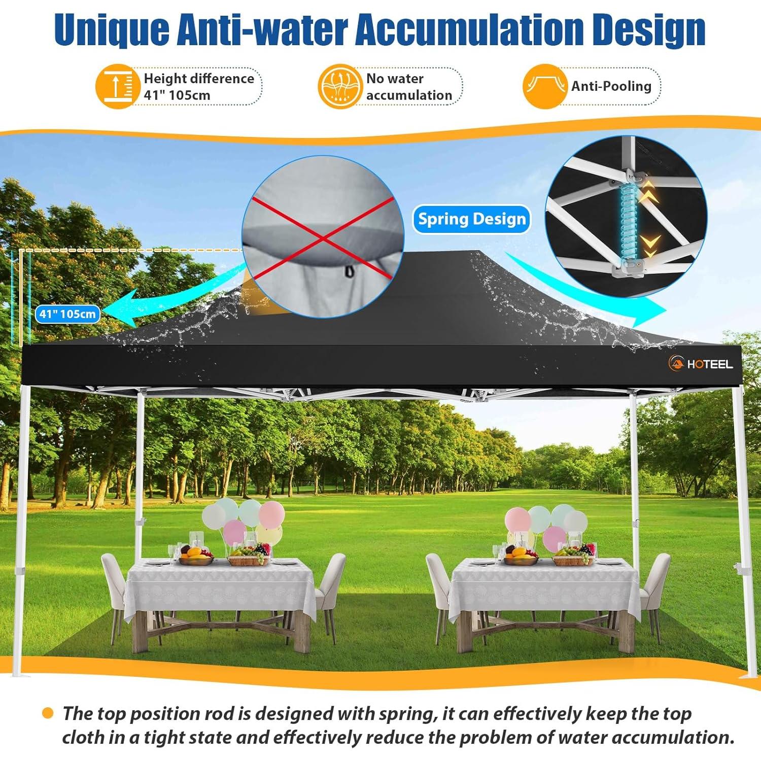 HOTEEL 10x15 Pop up Canopy Tent for Parties, Heavy Duty Easy Setup Tent Without Sidewalls, Outdoor Commercial Instant Gazebo for Wedding Event, with Roller Bag & Sand Bags, Black(Hexagonal Frame)