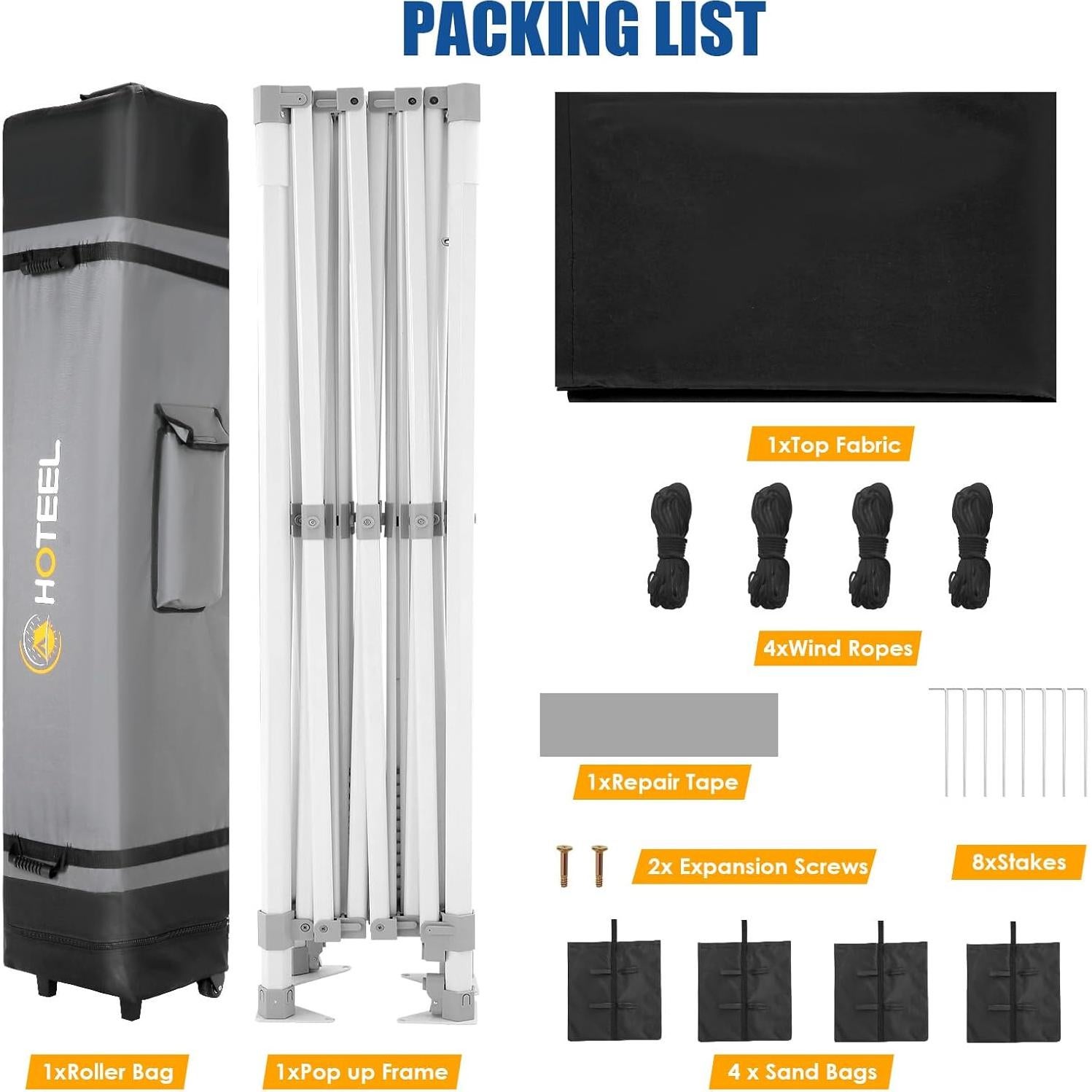 HOTEEL 10x15 Pop up Canopy Tent for Parties, Heavy Duty Easy Setup Tent Without Sidewalls, Outdoor Commercial Instant Gazebo for Wedding Event, with Roller Bag & Sand Bags, Black(Hexagonal Frame)