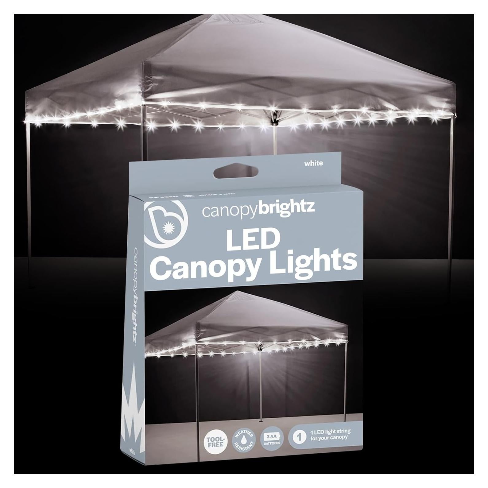 Brightz LED Canopy Lights, White - Outdoor Canopy Tent Lights for 10ft x 10ft Tents - Football Tailgate Essentials & Accessories - 40ft String Light