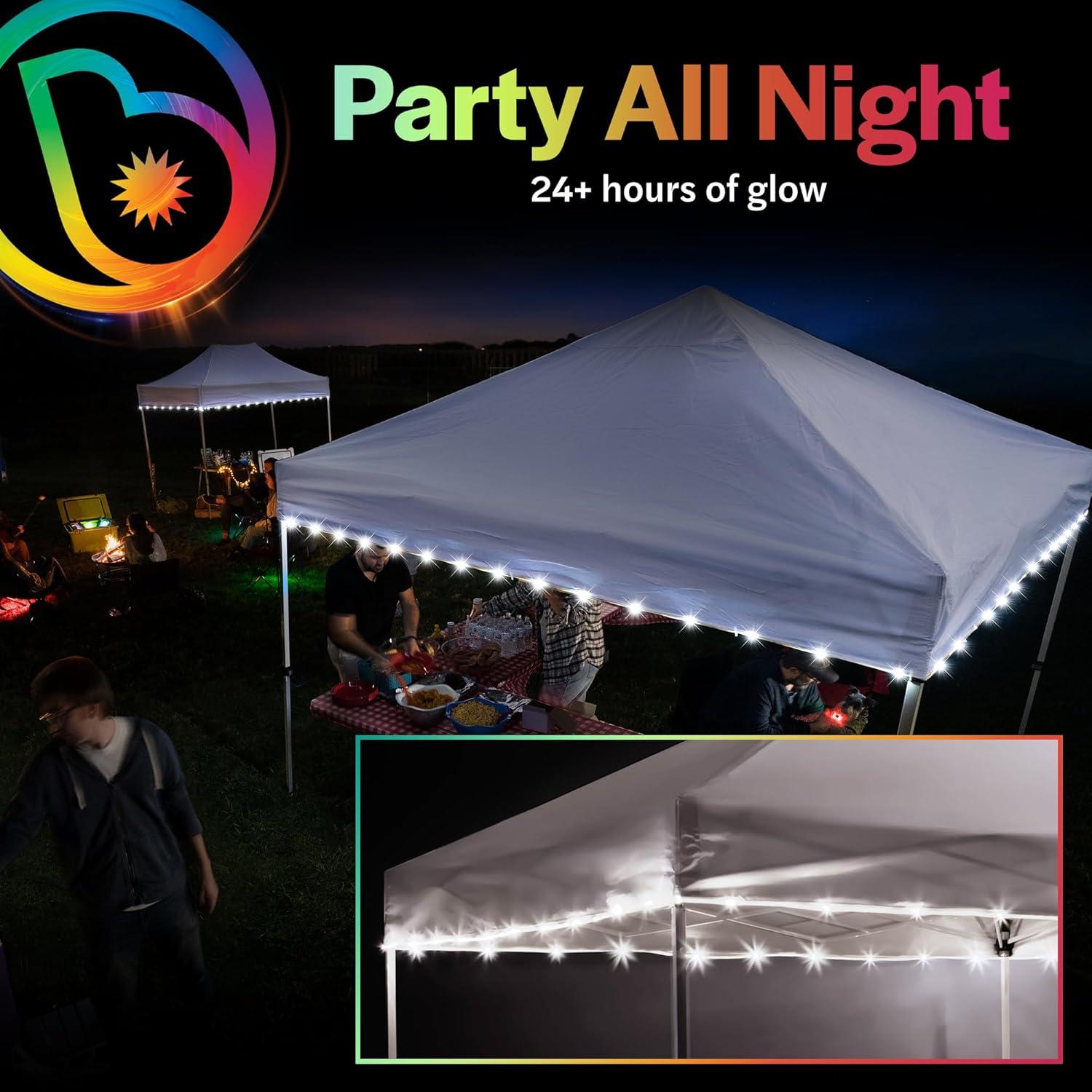 Brightz LED Canopy Lights, White - Outdoor Canopy Tent Lights for 10ft x 10ft Tents - Football Tailgate Essentials & Accessories - 40ft String Light