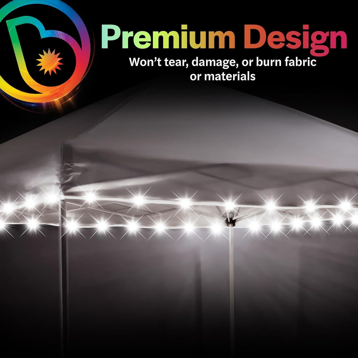 Brightz LED Canopy Lights, White - Outdoor Canopy Tent Lights for 10ft x 10ft Tents - Football Tailgate Essentials & Accessories - 40ft String Light