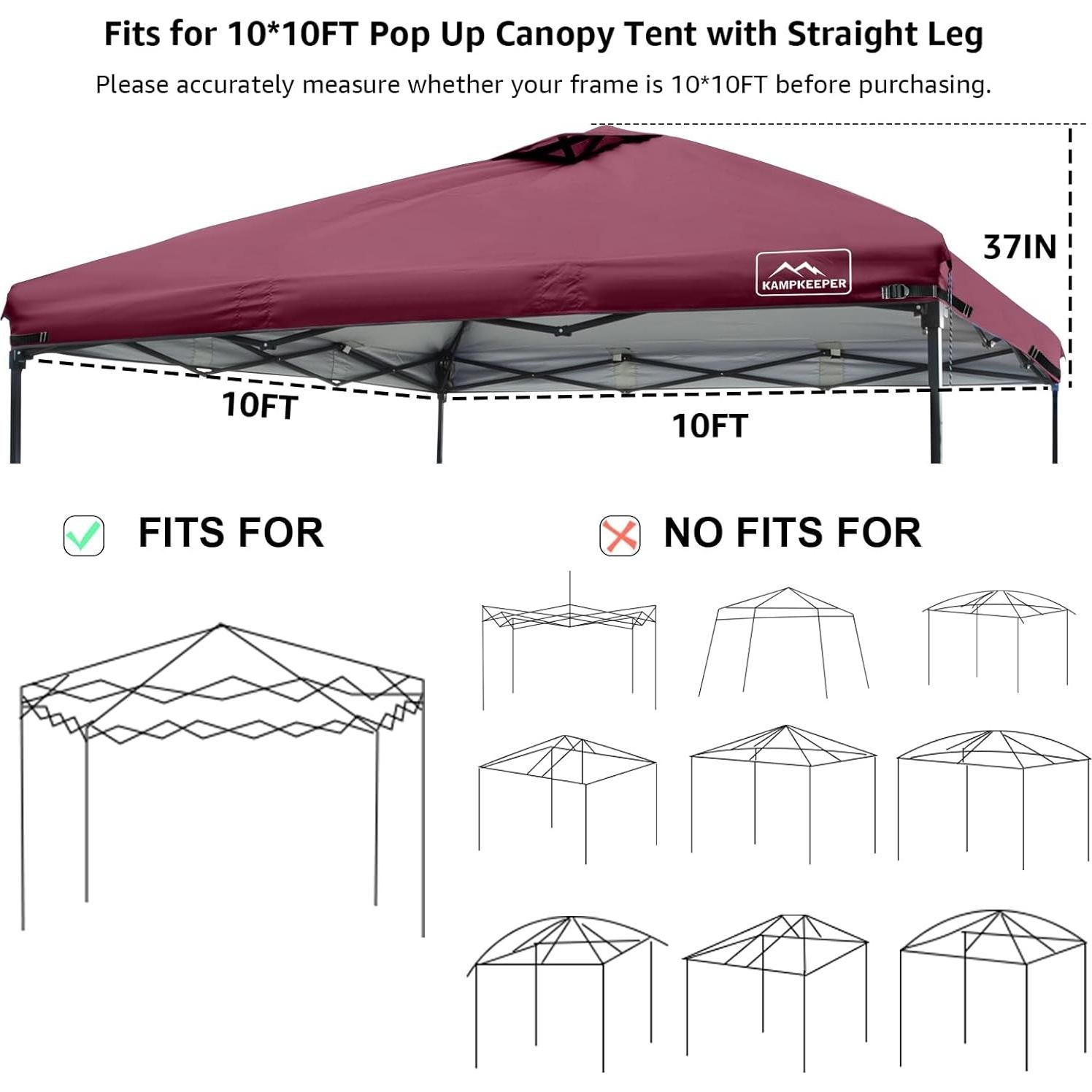 KAMPKEEPER Replacement Top Pop Up Canopy Tent Cover Roof with Air Vent and Adjustable Elastic Strap, Polyester UV Waterproof for Outdoor Garden Patio Sun Shade(Top Only) (Red, 10x10FT)