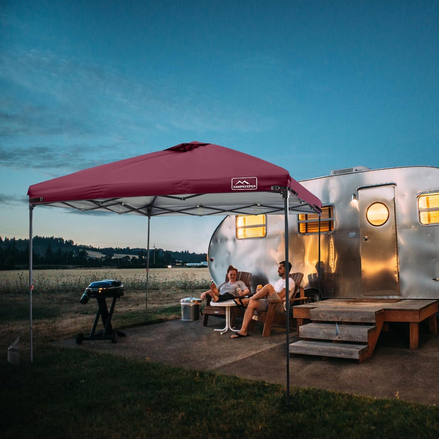 KAMPKEEPER Replacement Top Pop Up Canopy Tent Cover Roof with Air Vent and Adjustable Elastic Strap, Polyester UV Waterproof for Outdoor Garden Patio Sun Shade(Top Only) (Red, 10x10FT)