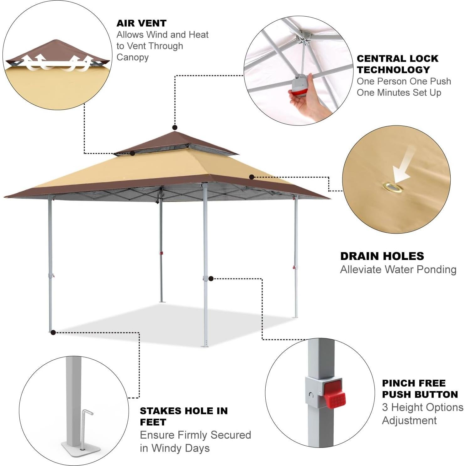 Carpa Plegable COOSHADE 13x13 ft Beige, 169 Pies Cuadrados Sombra