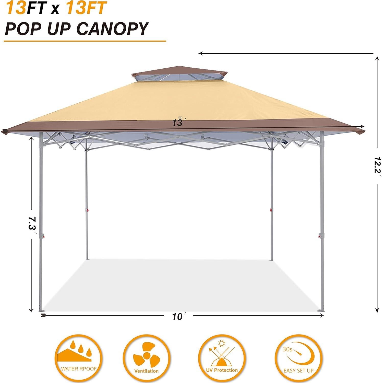 Carpa Plegable COOSHADE 13x13 ft Beige, 169 Pies Cuadrados Sombra