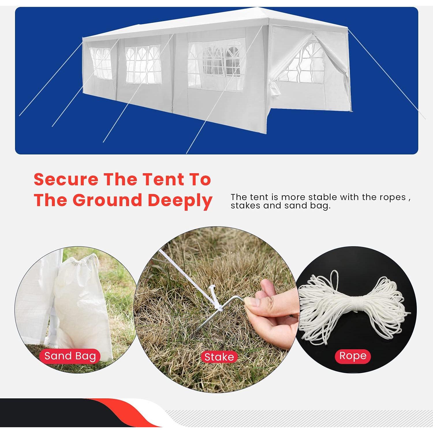Canopy 10'x30' Party Tent Heavy Duty Outdoor Gazebo Wedding Party Tent with 8 Removable Sidewalls Waterproof UV Resistant for Wedding Camping Shelter BBQ,White