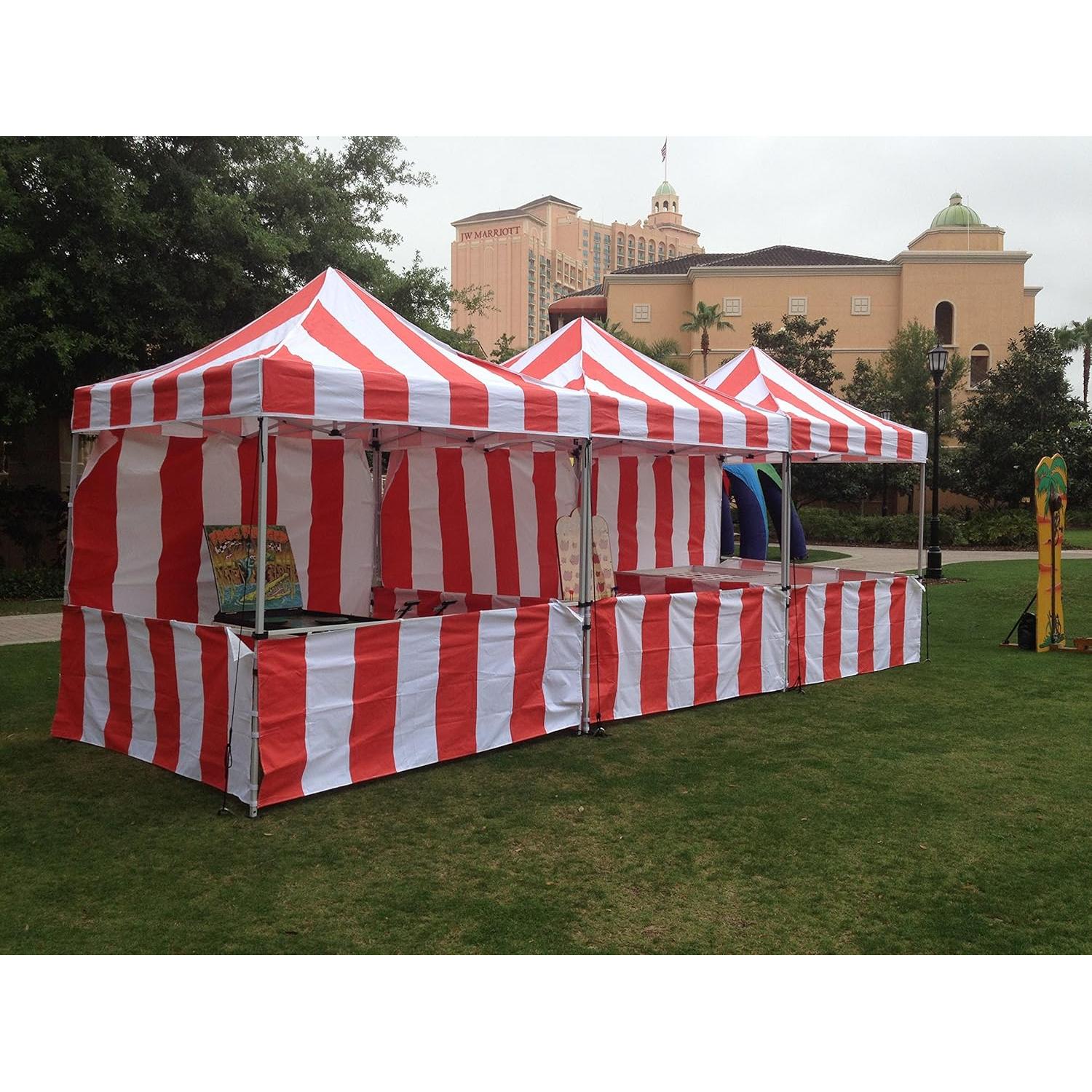 Impact Canopy 8' x 8' Pop-Up Canopy Tent, Carnival Tent Kit with Powder-Coated Steel Frame, Sidewall, and Half Walls, Red/White Stripe