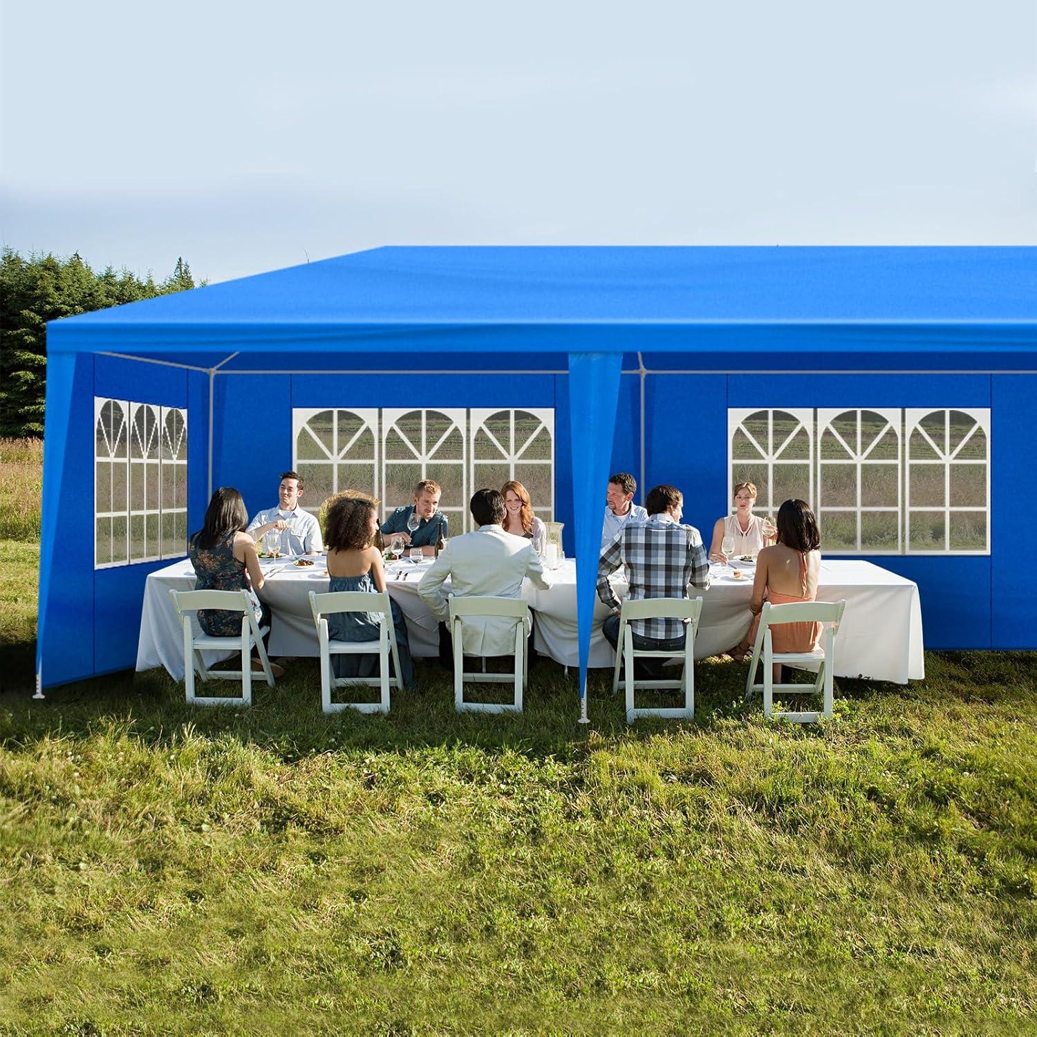 10x30 Outdoor Blue Party Tent with 8 Removable Sidewalls & 5 Transparent Windows Outside Gazebo Canopy Tent Event Tent for Wedding, Birthday, Garden Parties and Backyard Patio BBQ Events