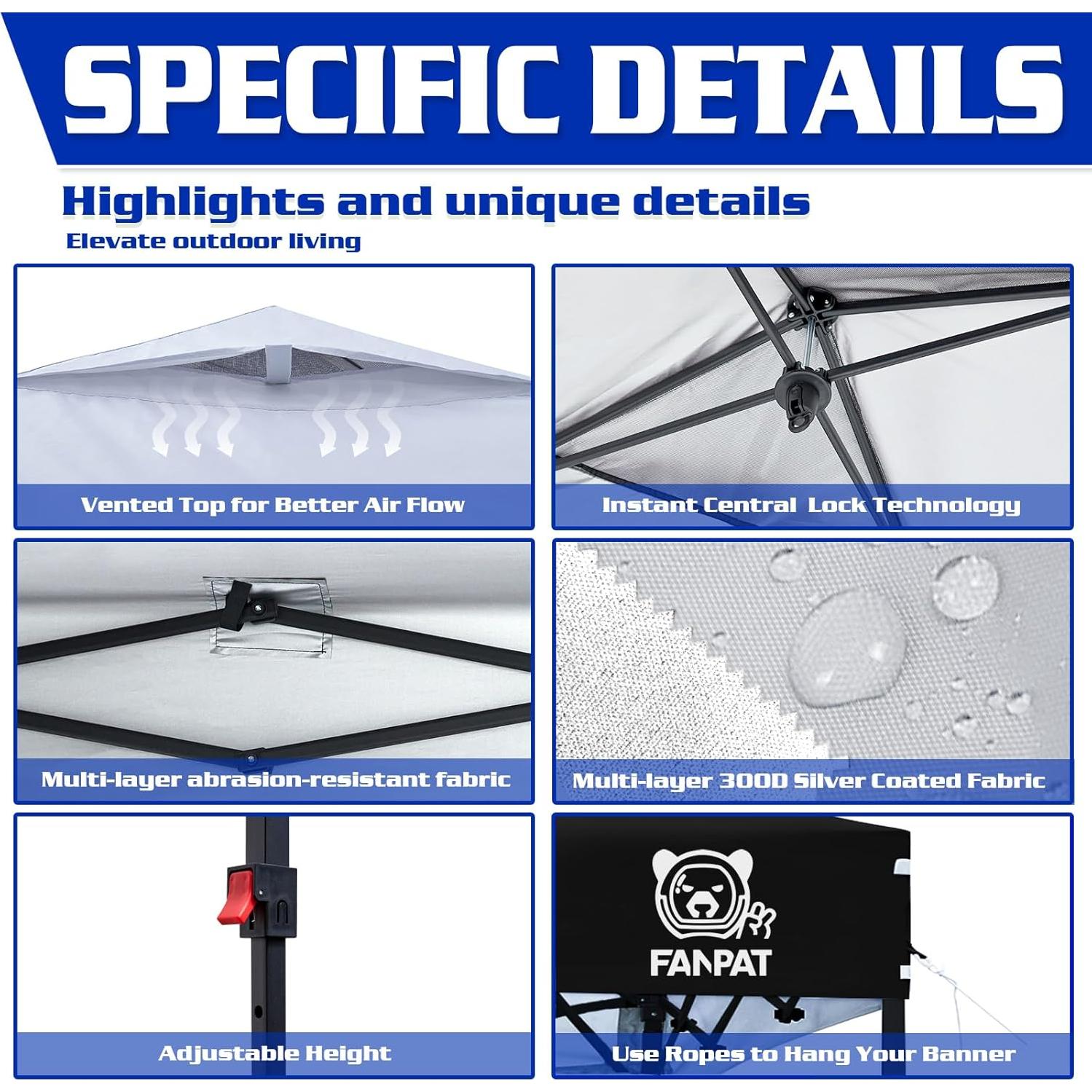 Carpa Plegable 3x3m FANPAT Blanca Impermeable UV 50+