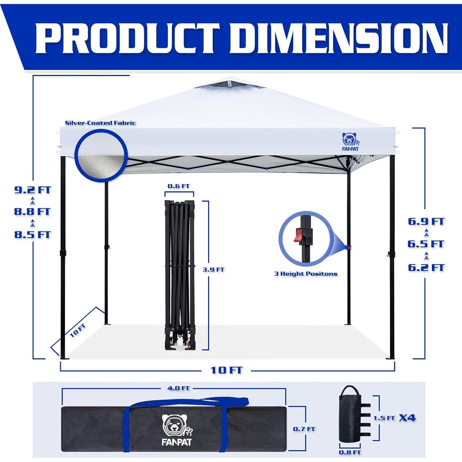 Carpa Plegable 3x3m FANPAT Blanca Impermeable UV 50+