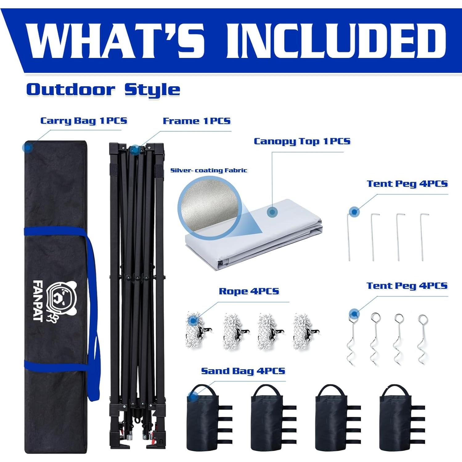 Carpa Plegable 3x3m FANPAT Blanca Impermeable UV 50+