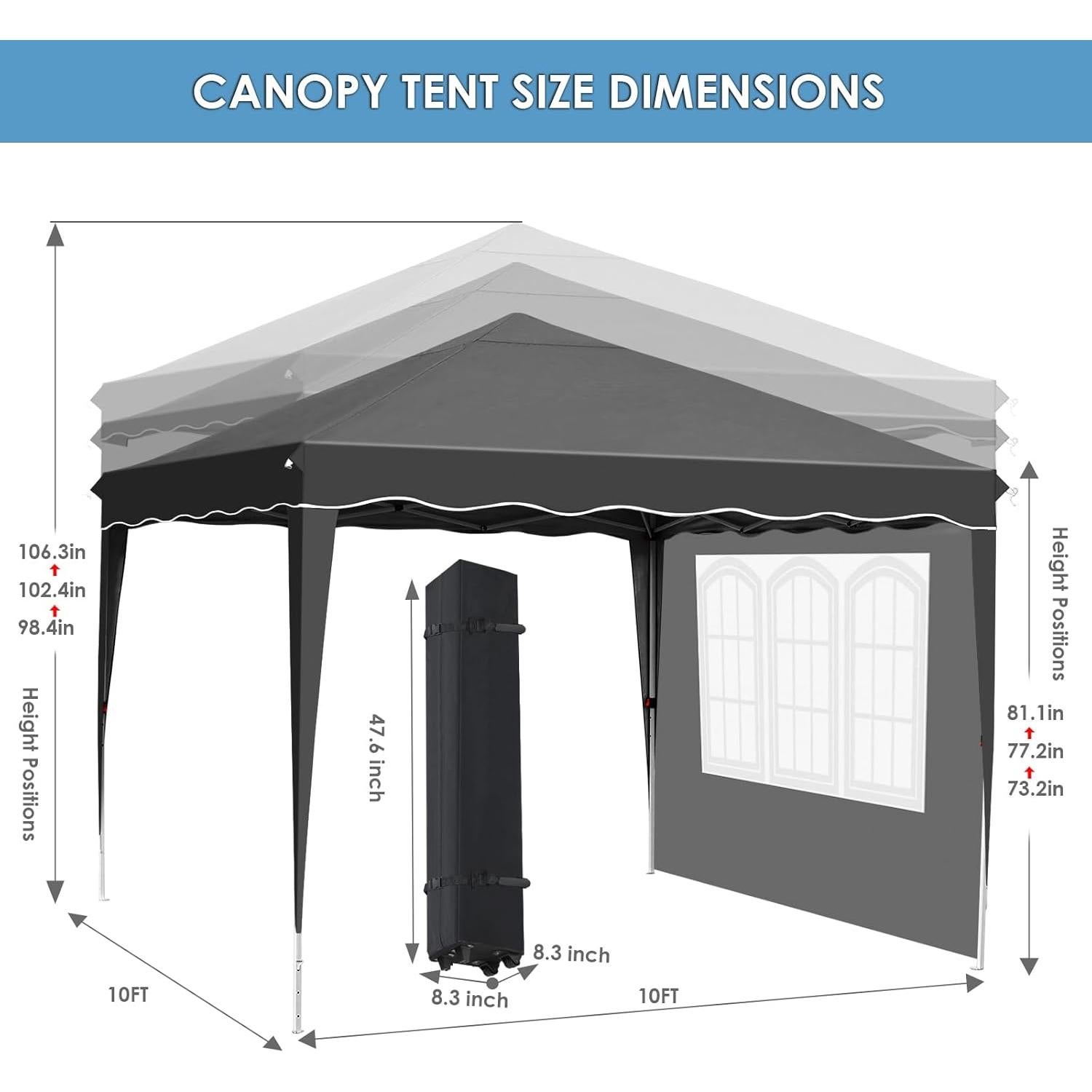 Arlopu 10x10FT Pop Up Canopy, Ez Up Commercial Instant Canopy Tent, Outdoor Portable Gazebo with 4 Sidewalls, 600D Cloth Wheeled Bag, Party Canopies Market Event Tent, for Wedding/Patio (Black)