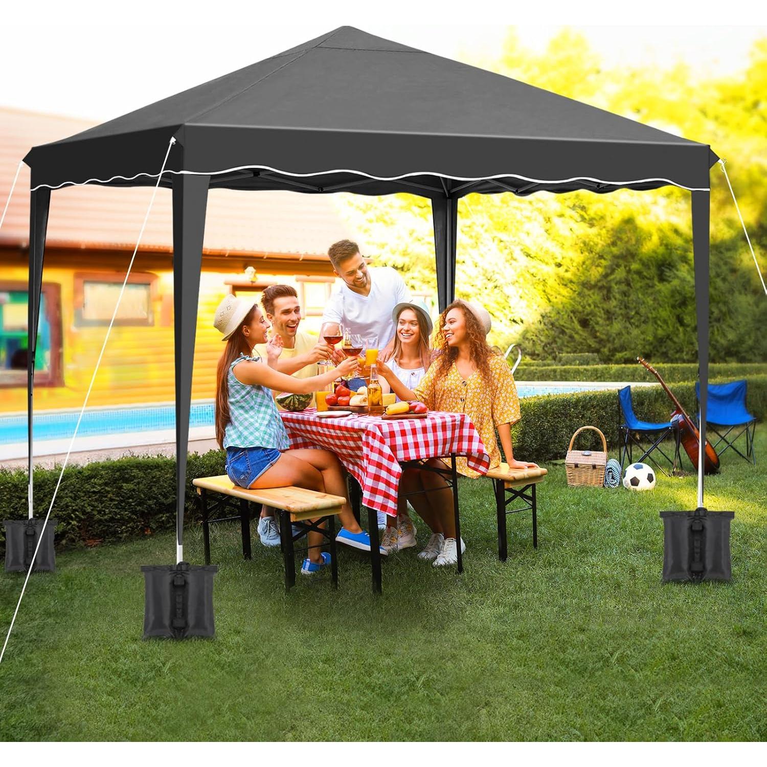 Arlopu 10x10FT Pop Up Canopy, Ez Up Commercial Instant Canopy Tent, Outdoor Portable Gazebo with 4 Sidewalls, 600D Cloth Wheeled Bag, Party Canopies Market Event Tent, for Wedding/Patio (Black)