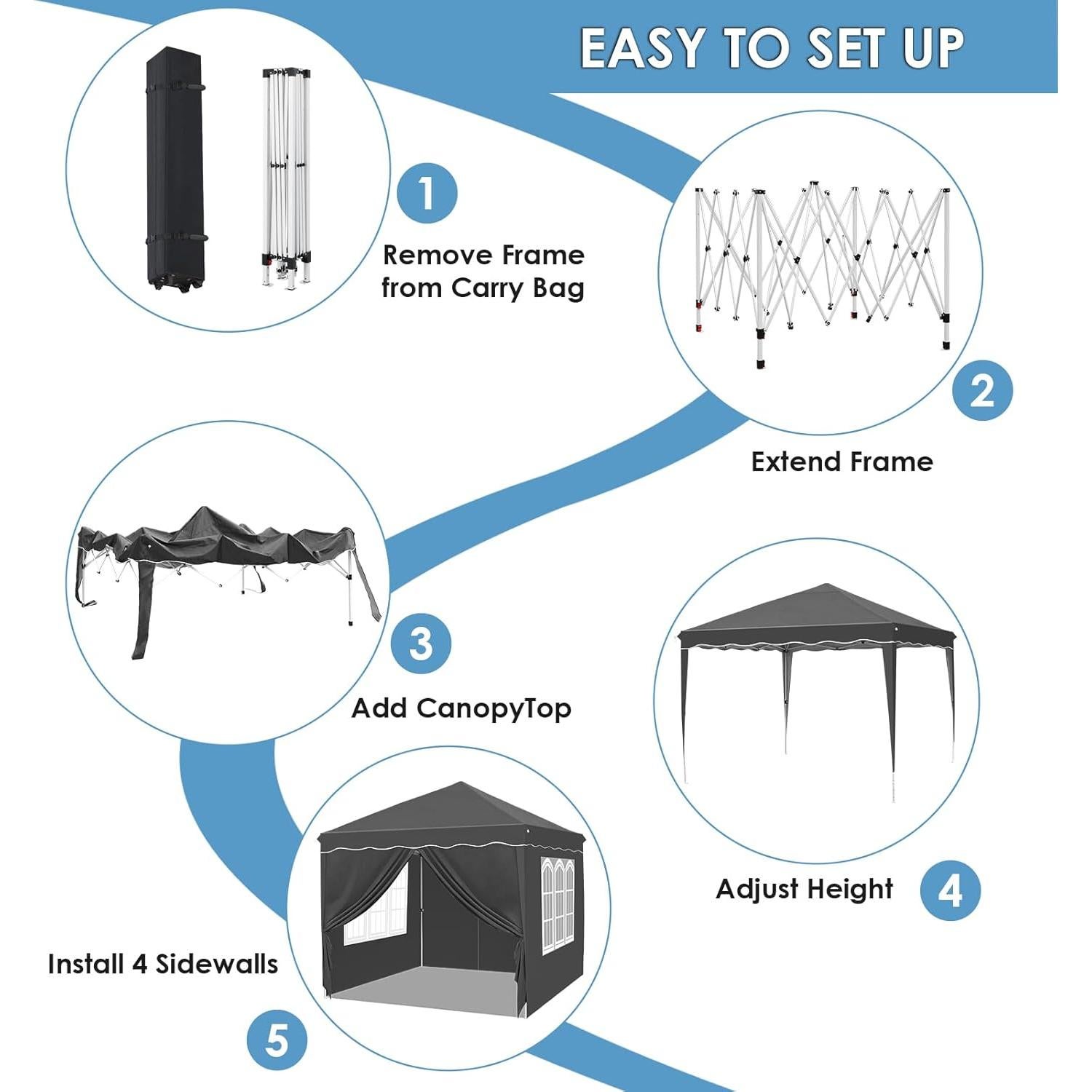 Arlopu 10x10FT Pop Up Canopy, Ez Up Commercial Instant Canopy Tent, Outdoor Portable Gazebo with 4 Sidewalls, 600D Cloth Wheeled Bag, Party Canopies Market Event Tent, for Wedding/Patio (Black)