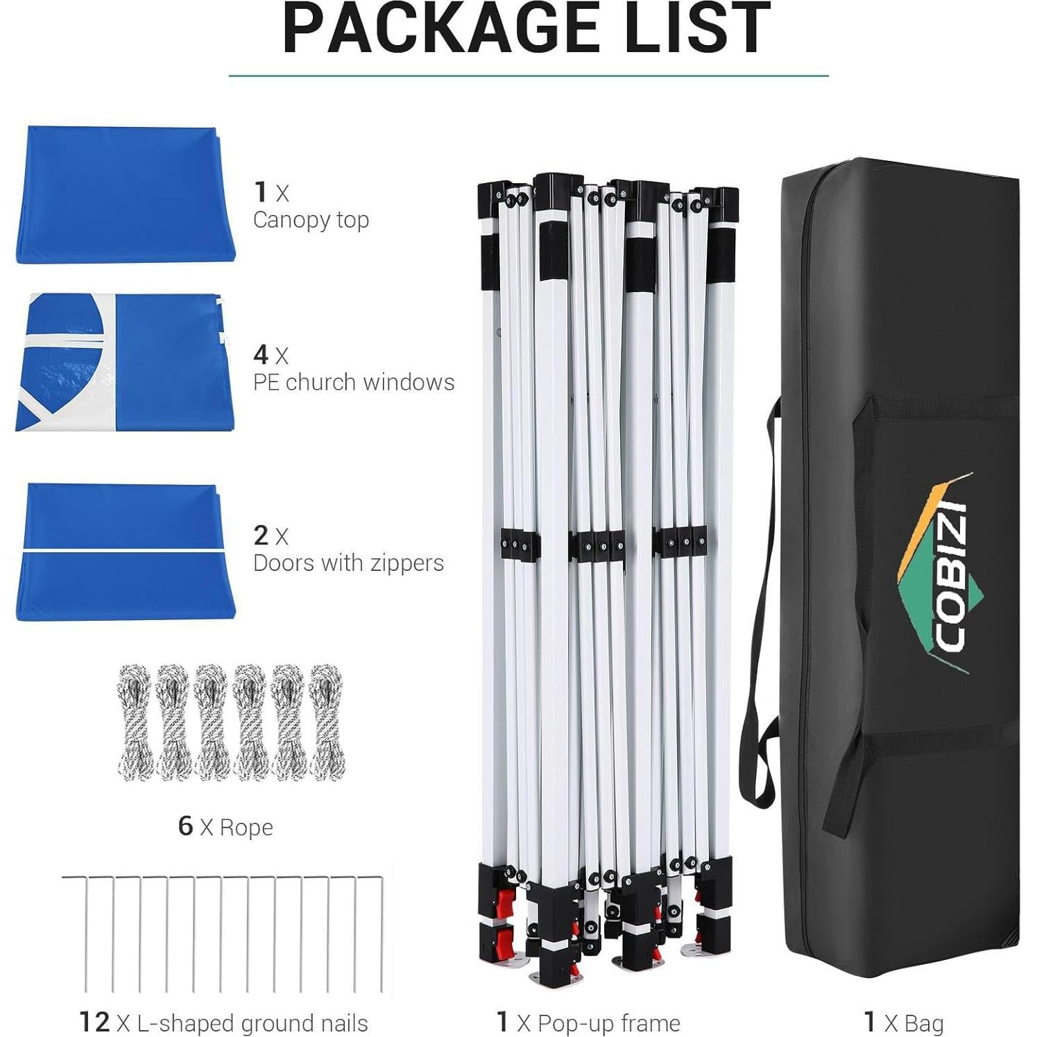 COBIZI 10x20 Pop Up Canopy with 6 Sidewall, Commercial Outdoor Wedding Canopy Gazebo UPF 50+, Waterproof Party Tents for Parties with Upgrade Frame, 3 Height Adjustable, Carry Bag, Blue