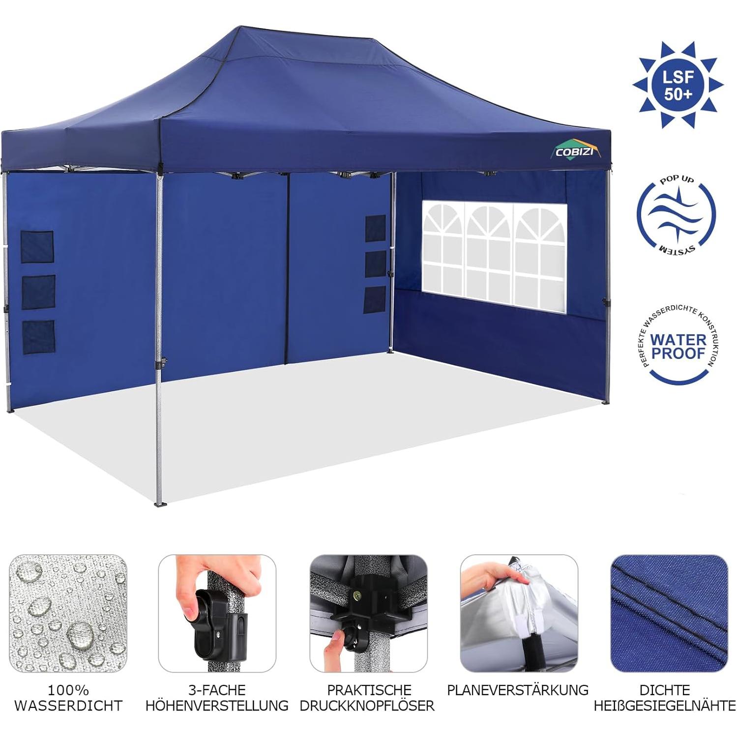 Carpa Plegable COBIZI 10x15m Impermeable con 4 Paredes Laterales