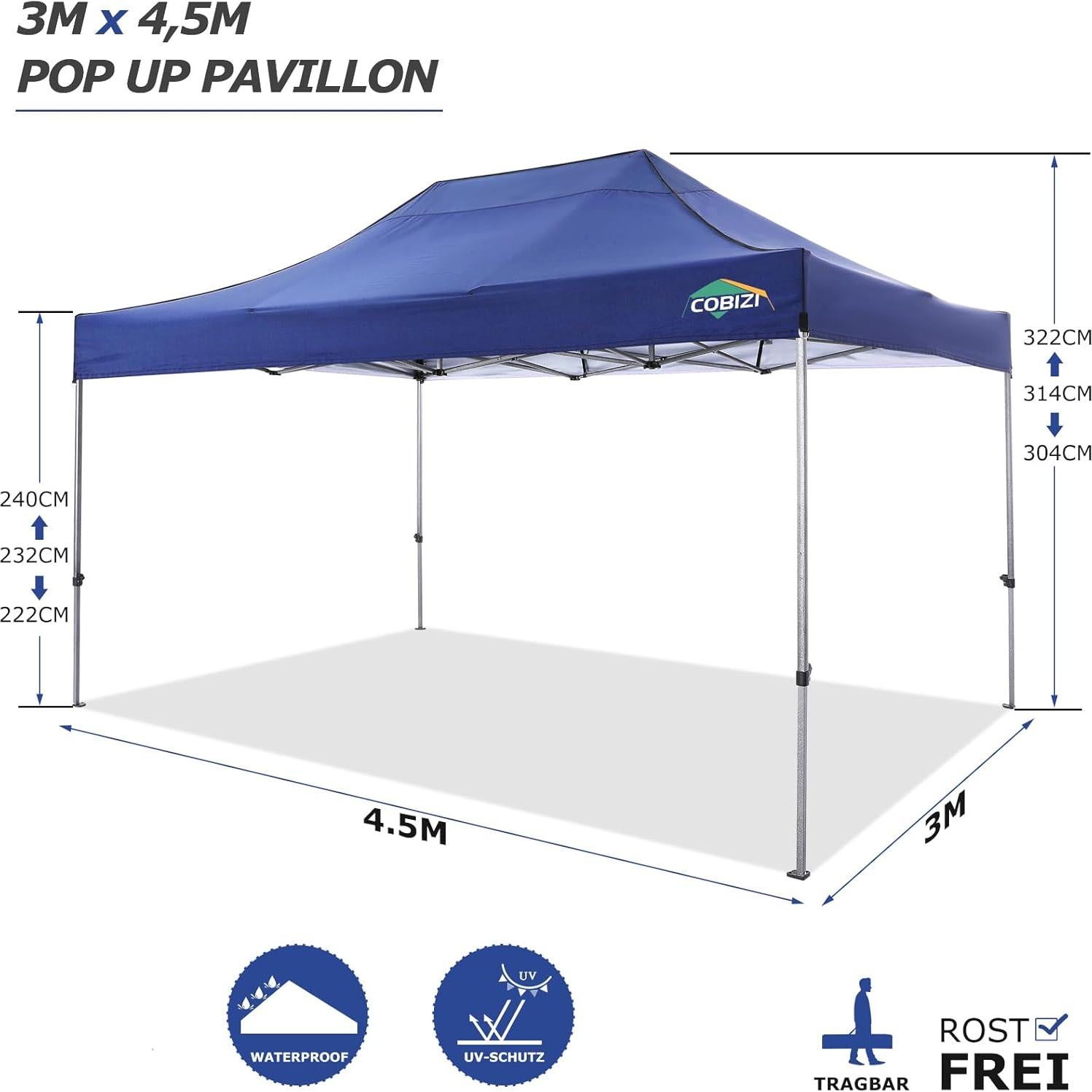 Carpa Plegable COBIZI 10x15m Impermeable con 4 Paredes Laterales
