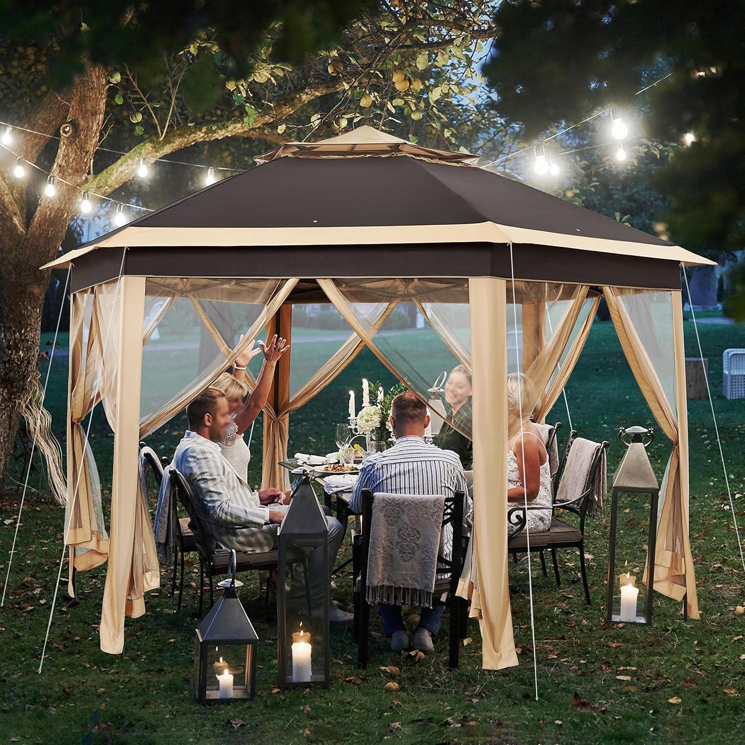 Gazebo Plegable Hexagonal Topeakmart 3.96x3.35m con Mosquitera